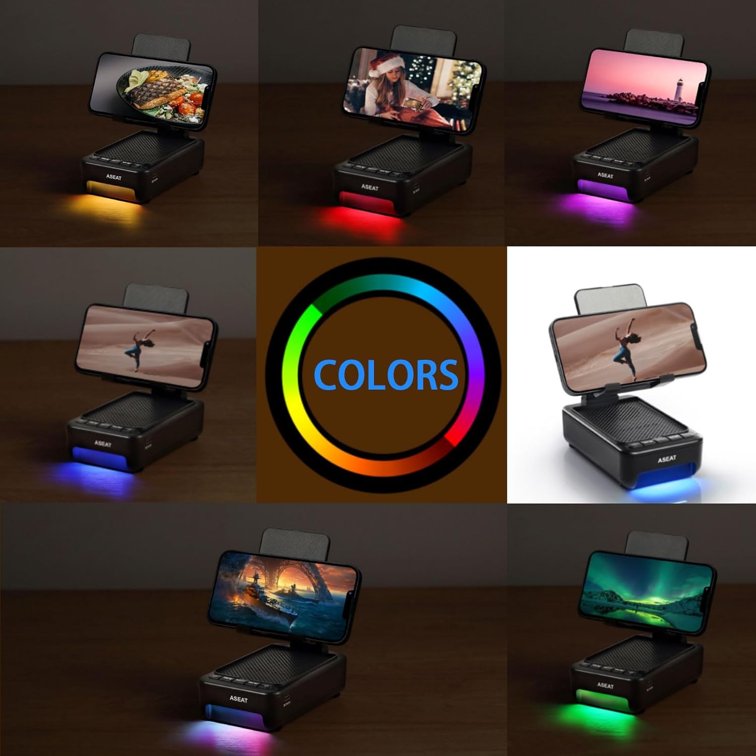 Thumbnail 6 de ASEAT Gifts for Men Him Cell Phone Stand with Bluetooth Speaker & Color-Changing LED Light