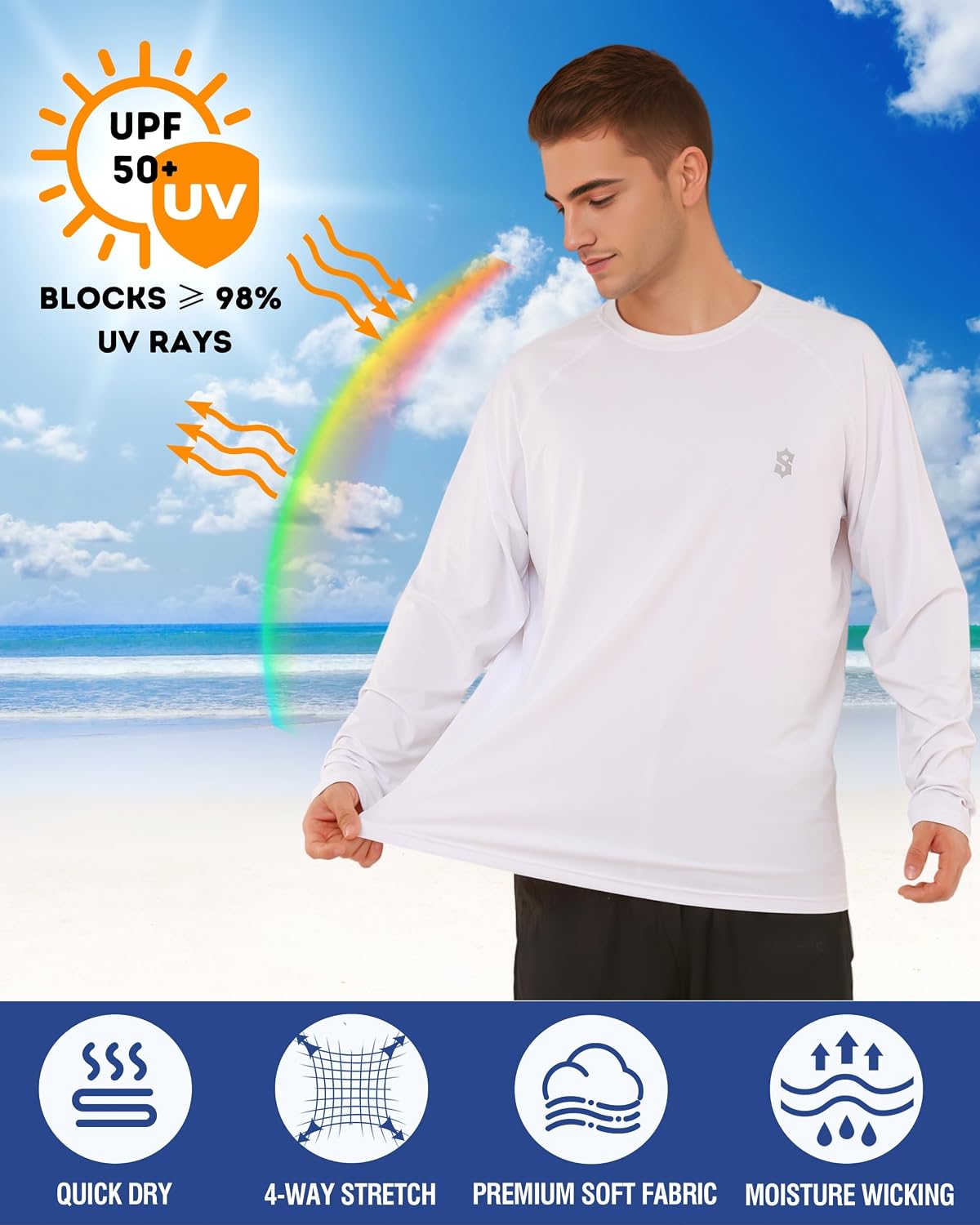 Detalle 2 de SUNTASY Men's Long-Sleeve Sun Protection Swim Shirt