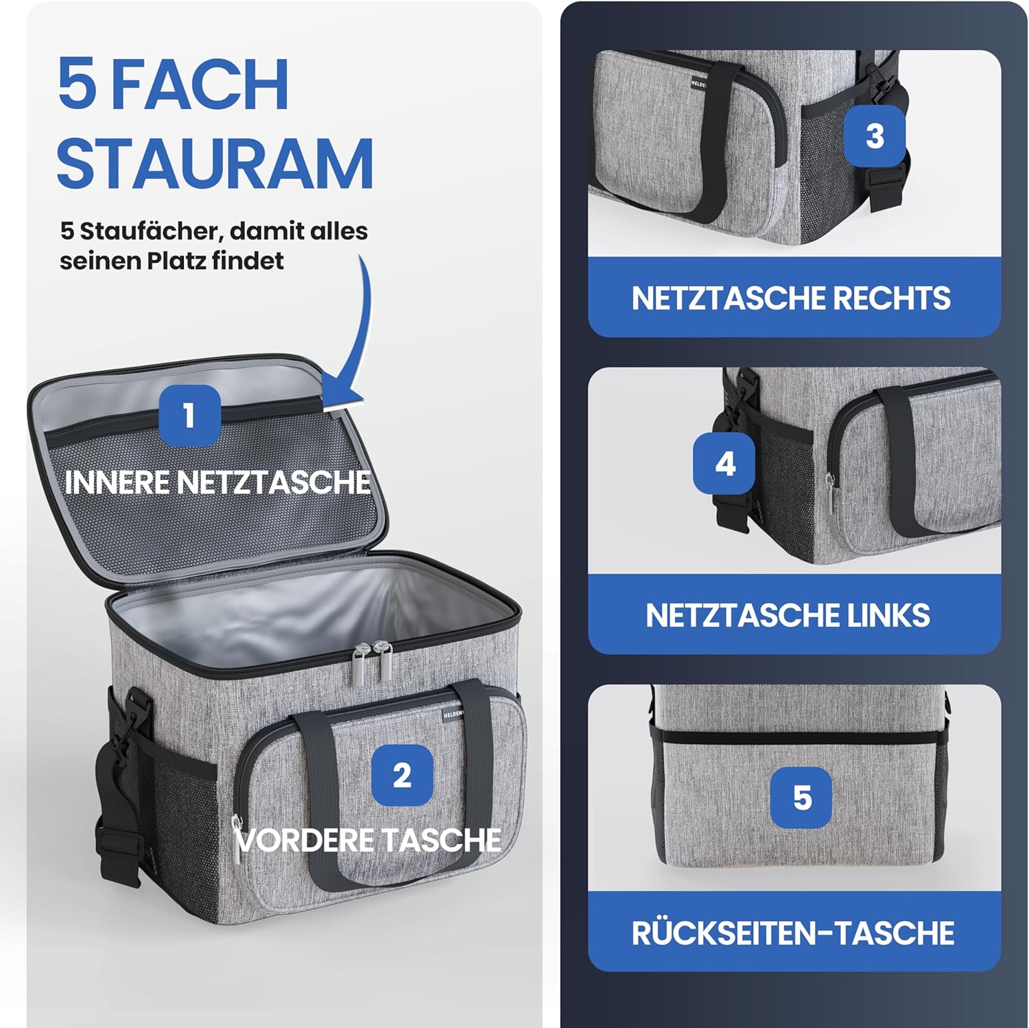 Thumbnail 5 de HELDENWERK® Kühltasche groß faltbar – 12h Kühlleistung, auslaufsicher & wasserdicht, 6 Fächer, verstärkter Boden