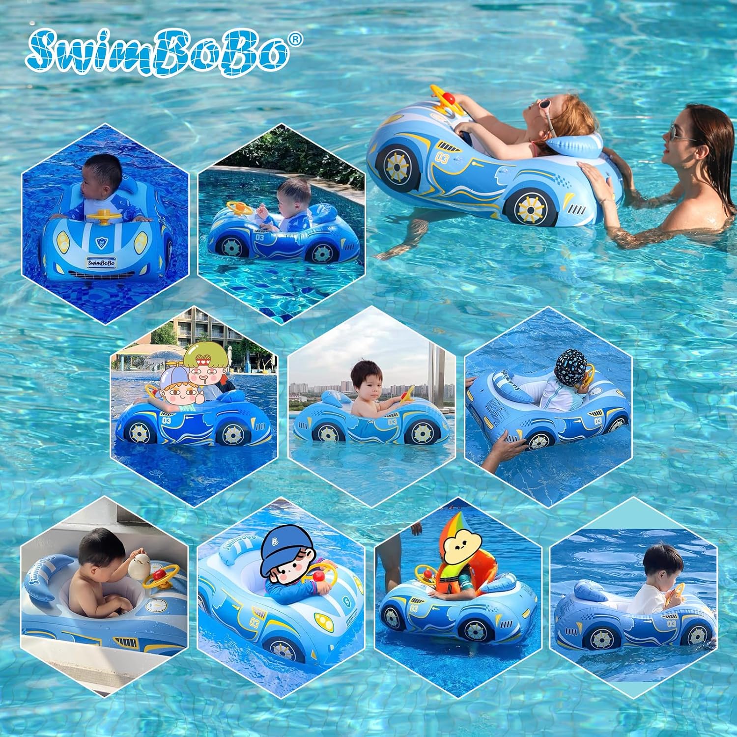 Thumbnail 4 de Swimbobo Toddler Pool Float with Seat – Car Boat Inflatable Ride-on