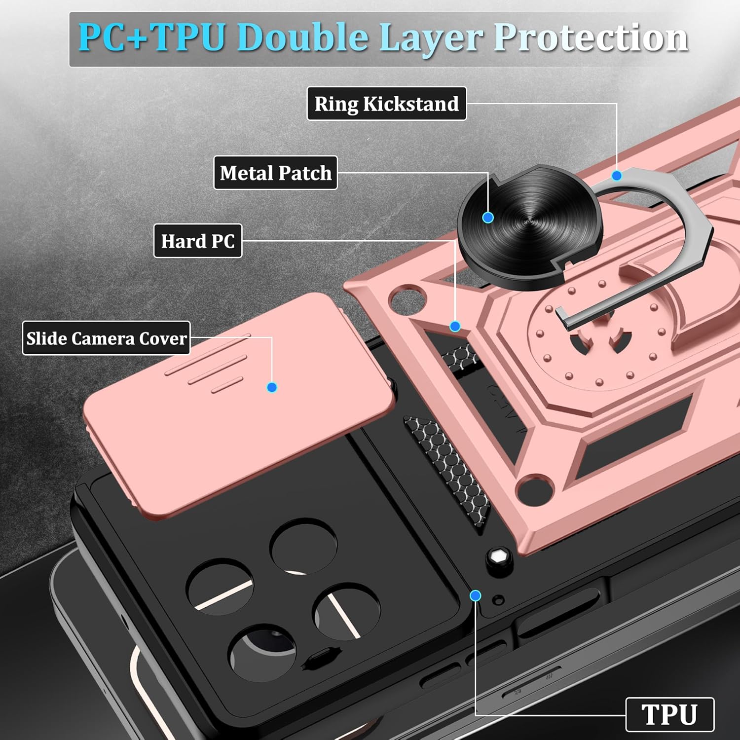 Thumbnail 4 de Jshru Case for Honor X6c with Screen Protector and Ring Kickstand (Rose Gold)