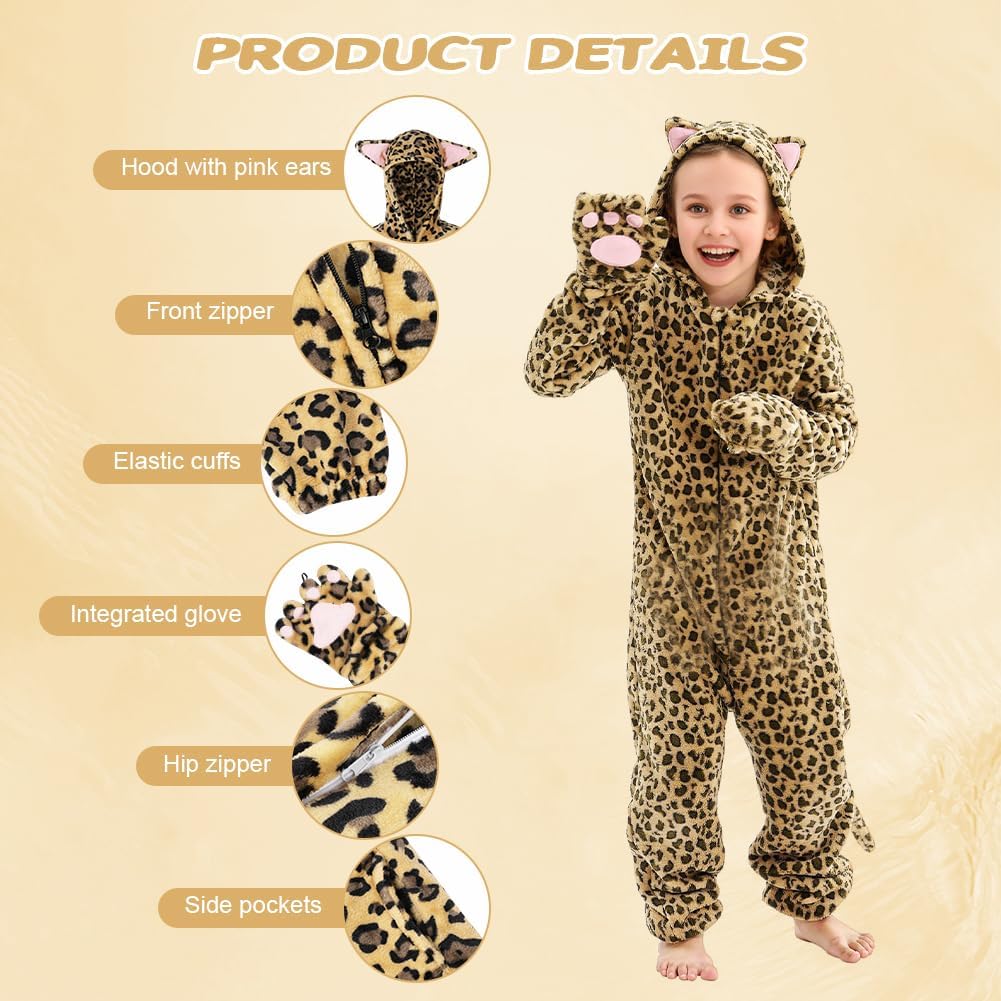 Detalle de AUYAO Leopardenoverall für Kinder – der weiche Allrounder als Kostüm, Pyjama oder Cosplay