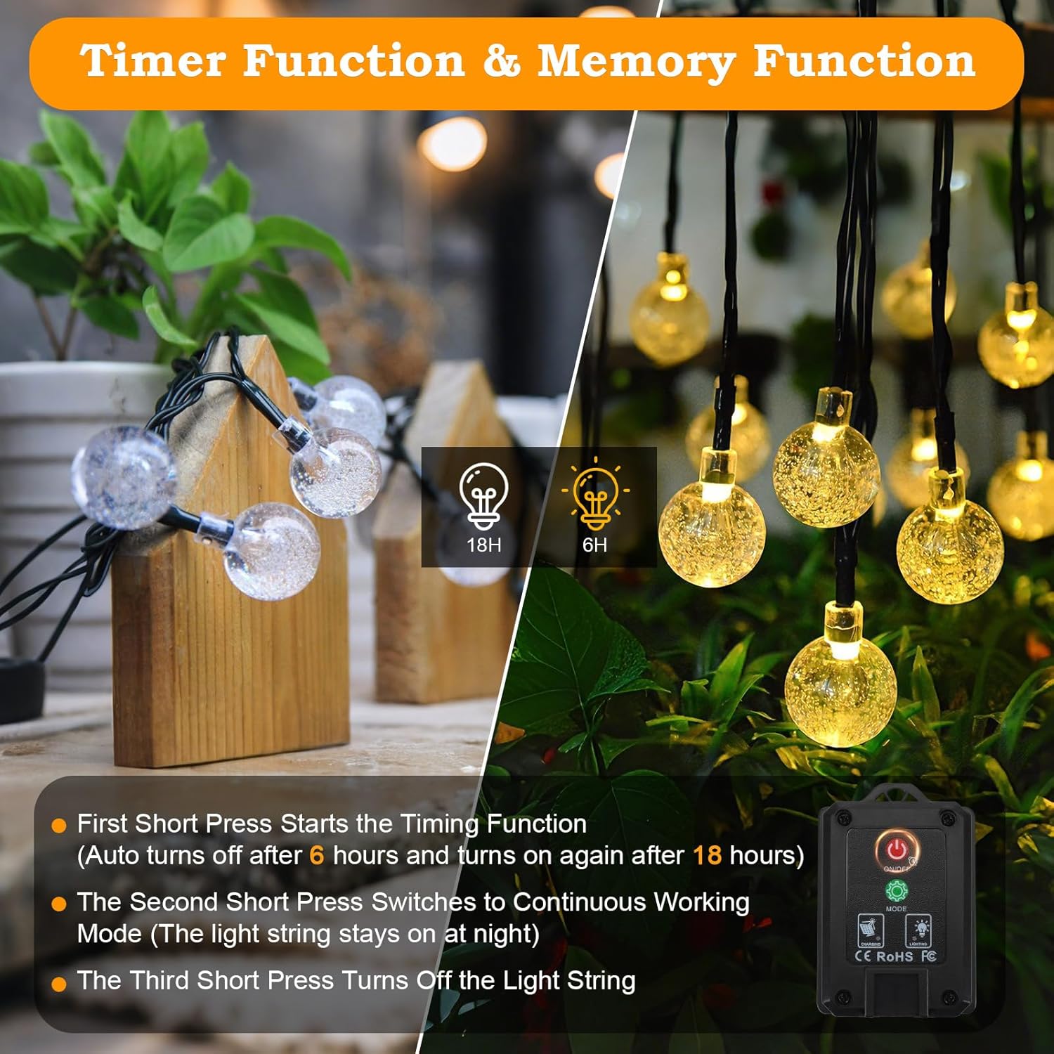 Thumbnail 4 de Realky Solar Garden Lights 60LED Solar String Lights (Warm White, Memory Function) – IP65 Outdoor