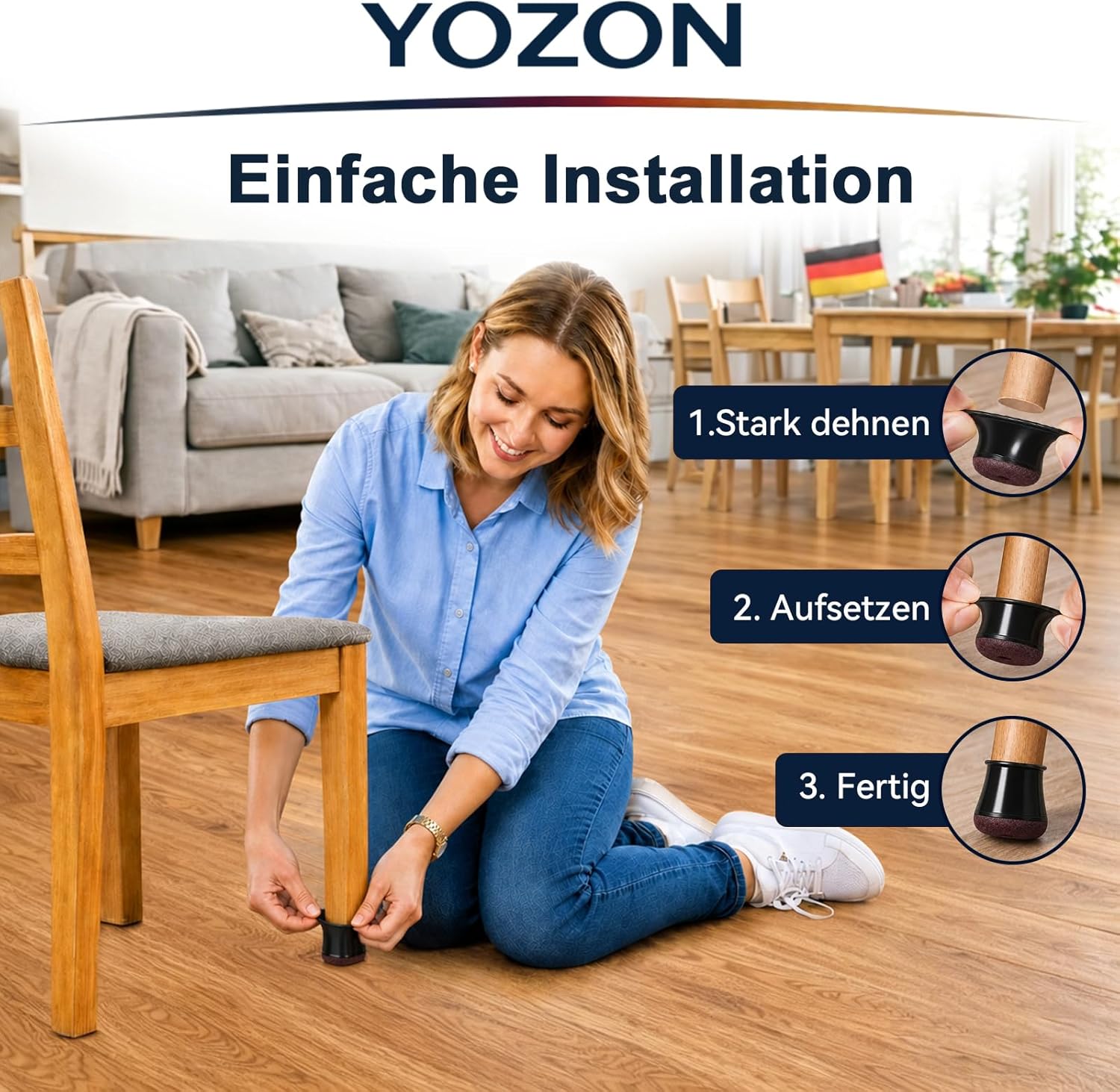 Detalle 2 de 20 Stück Schutzkappen für Stuhlbeine mit Filz – runde Bodenschoner, Durchmesser 20–30 mm, Schwarz