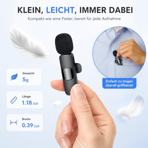 Thumbnail 6 de Qhot Kabelloses Lavalier Mikrofon für iPhone & Android – DSP-Rauschunterdrückung, 2,4-GHz, USB-C & Lightning