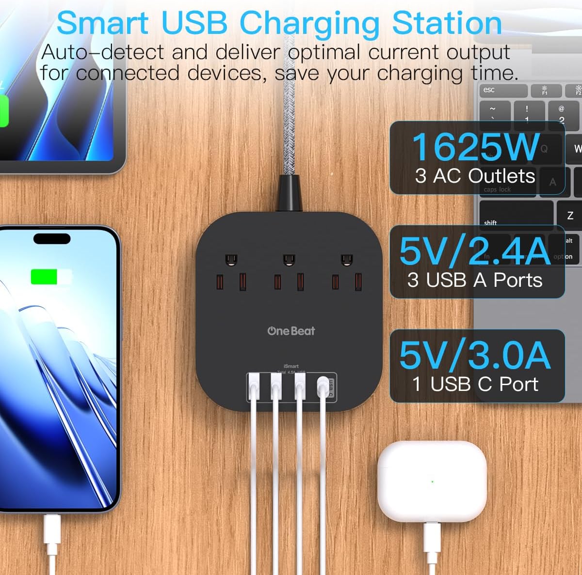 Thumbnail 1 de One Beat Power Strip 22.5W USB-C Charging Station 🔌