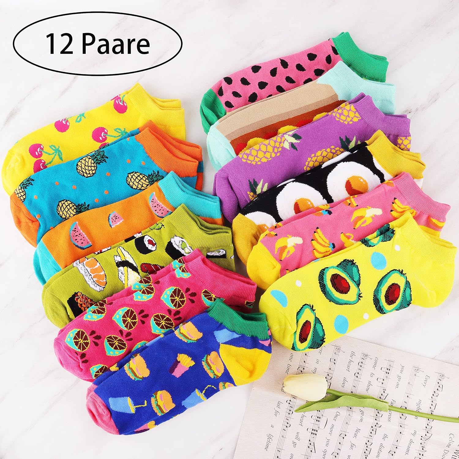 Thumbnail 3 de Jeasona 10–12 Paar lustige Sneaker-Socken für Damen (Baumwolle), Kurz & farbenfroh, Größe 35–42