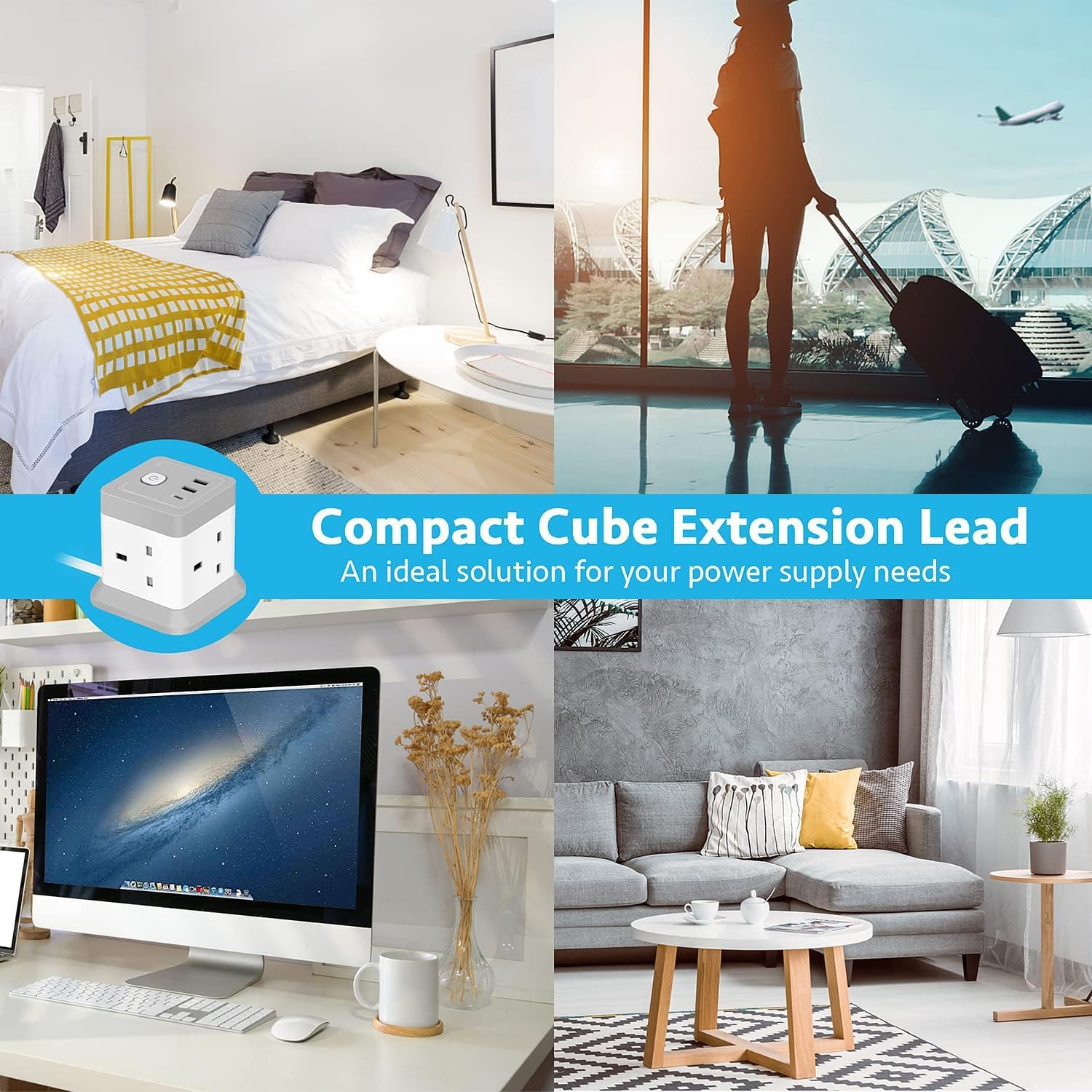 Detalle 2 de Cube extension lead with USB, 1.5m cable