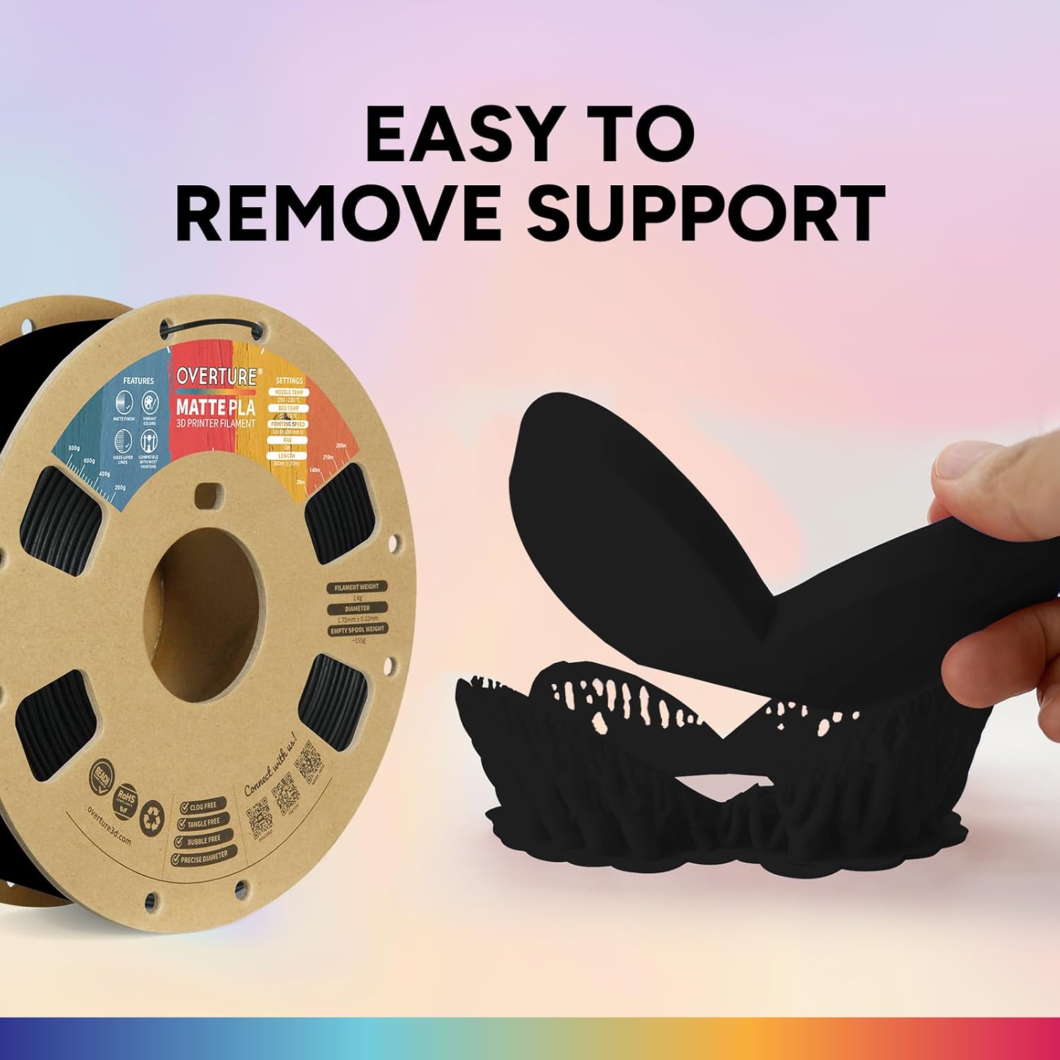 Thumbnail 5 de OVERTURE Matte PLA Filament 1.75 mm – 2 kg Matte PLA-Spule (Schwarz 1 kg + Weiß 1 kg) mit ±0,02 mm Maßgenauigkeit