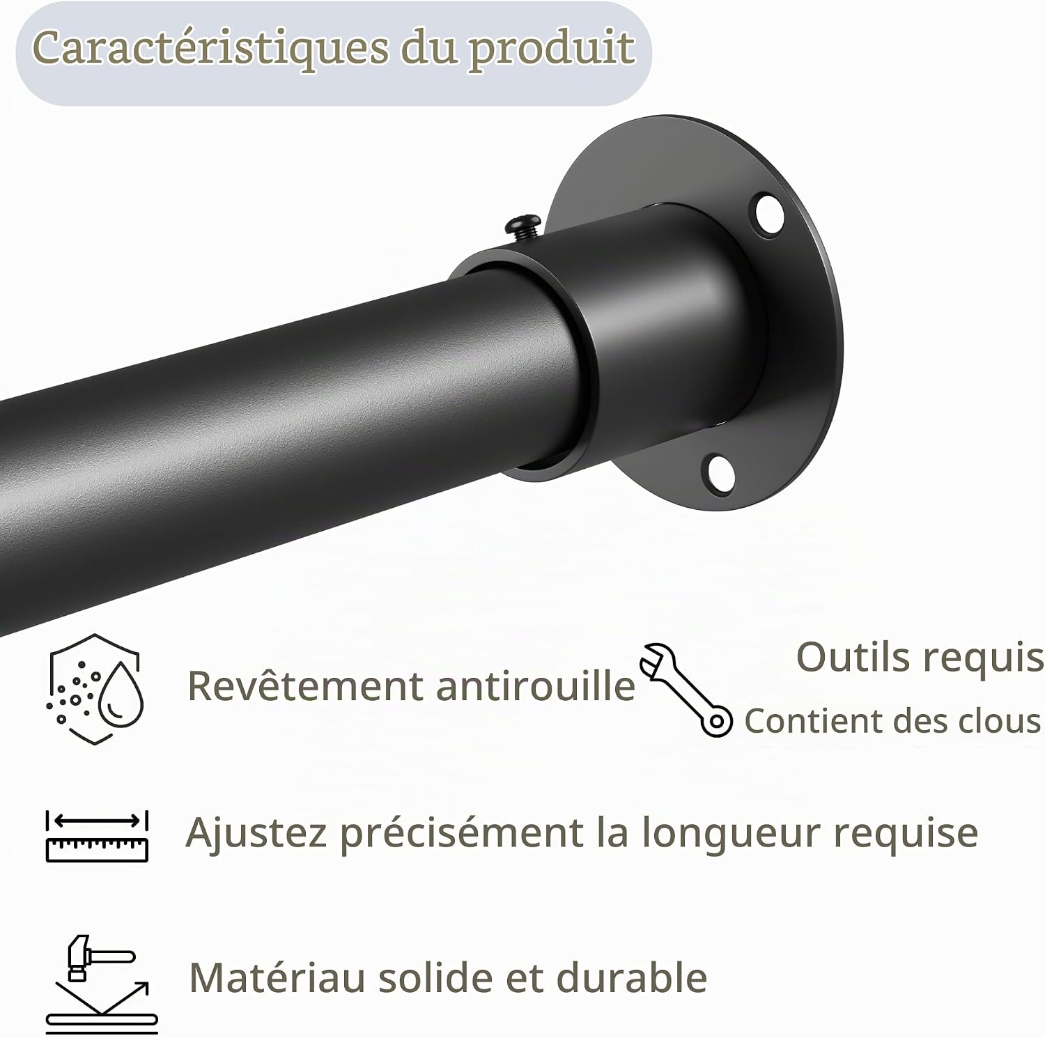Detalle de Venwemong verstelbare klemstang voor wandmontage, zwart, 84-160 cm, 32 mm