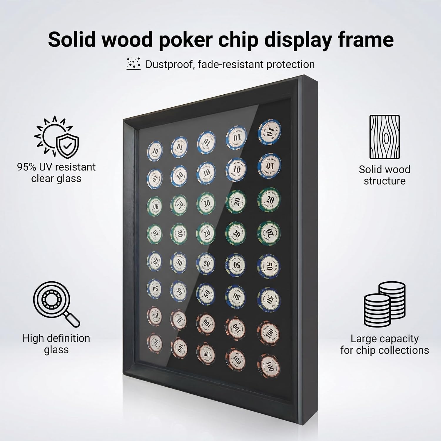 Detalle de Wooden poker chip display case, 40-chip capacity
