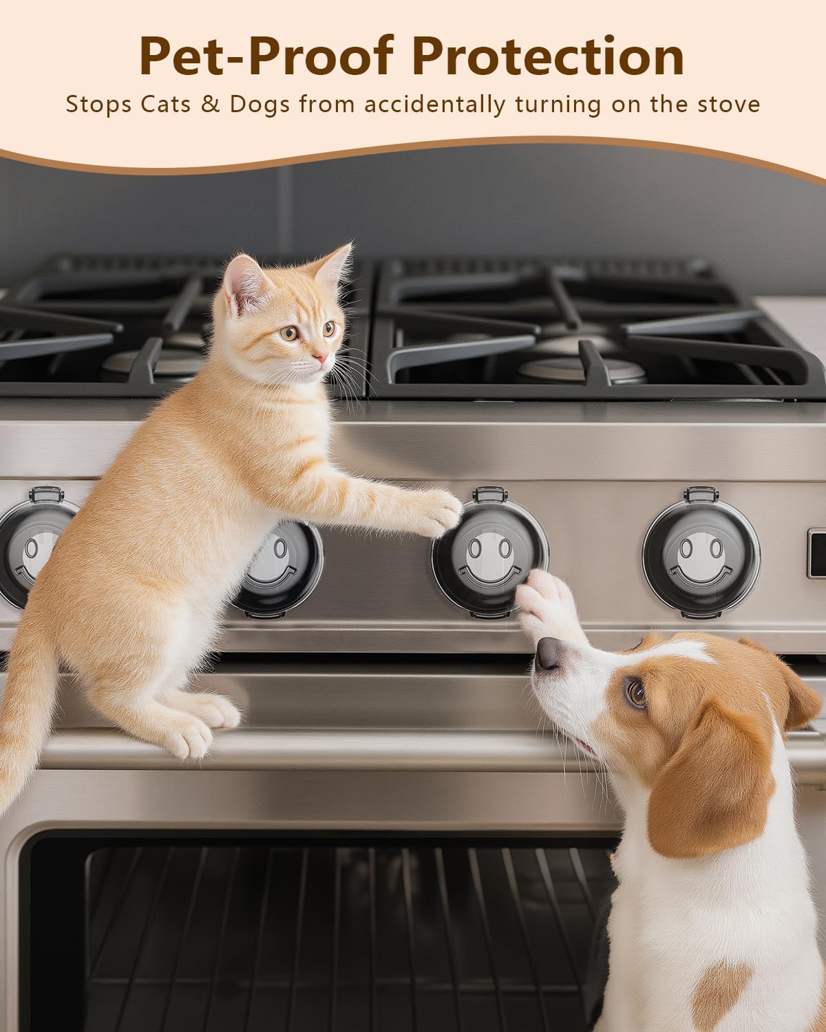 Detalle 1 de BBsecure Stove Knob Covers--Balck Stove Safety Covers, 5-Pack, Dual-Button Lock