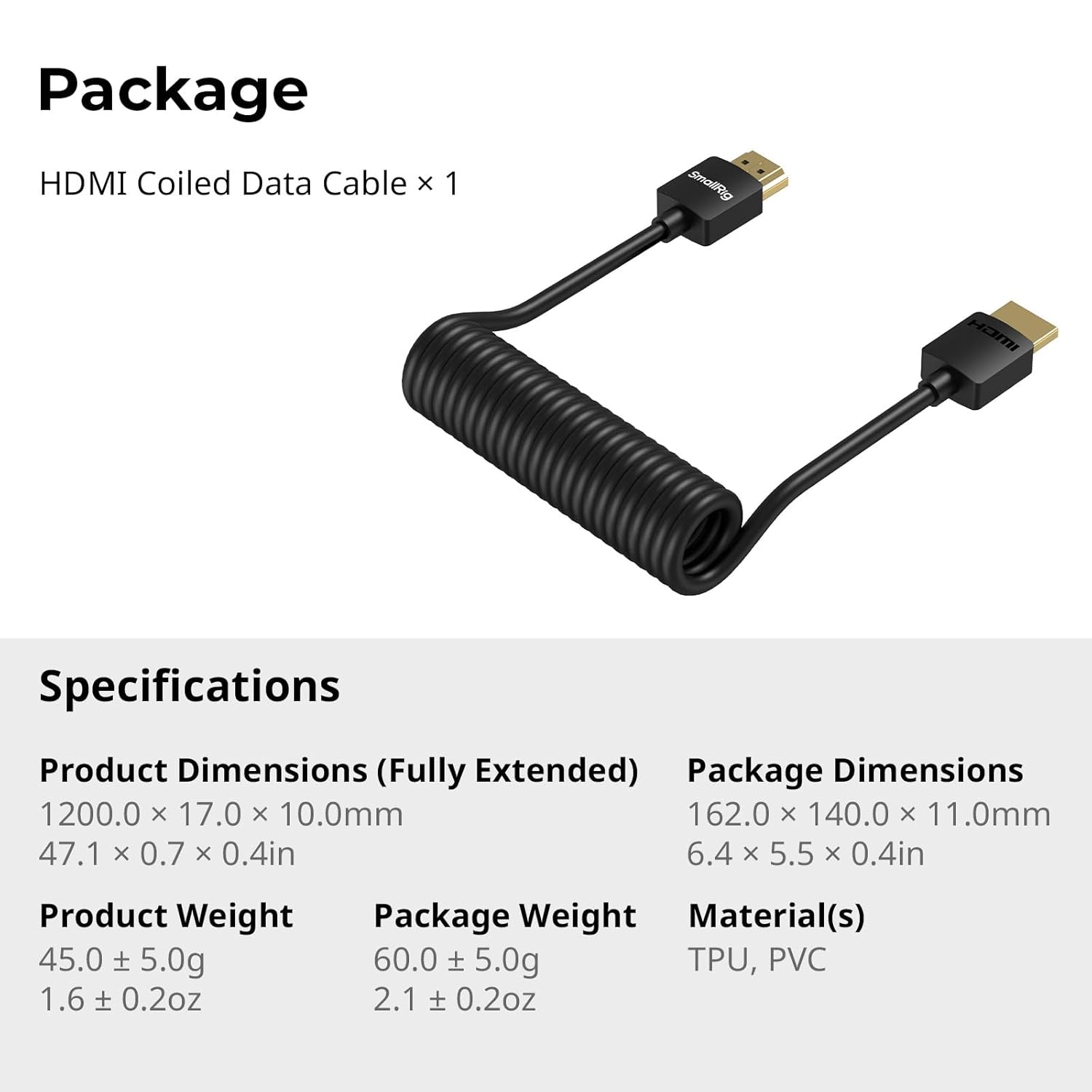 Detalle 2 de SMALLRIG Câble HDMI spiralé 4K