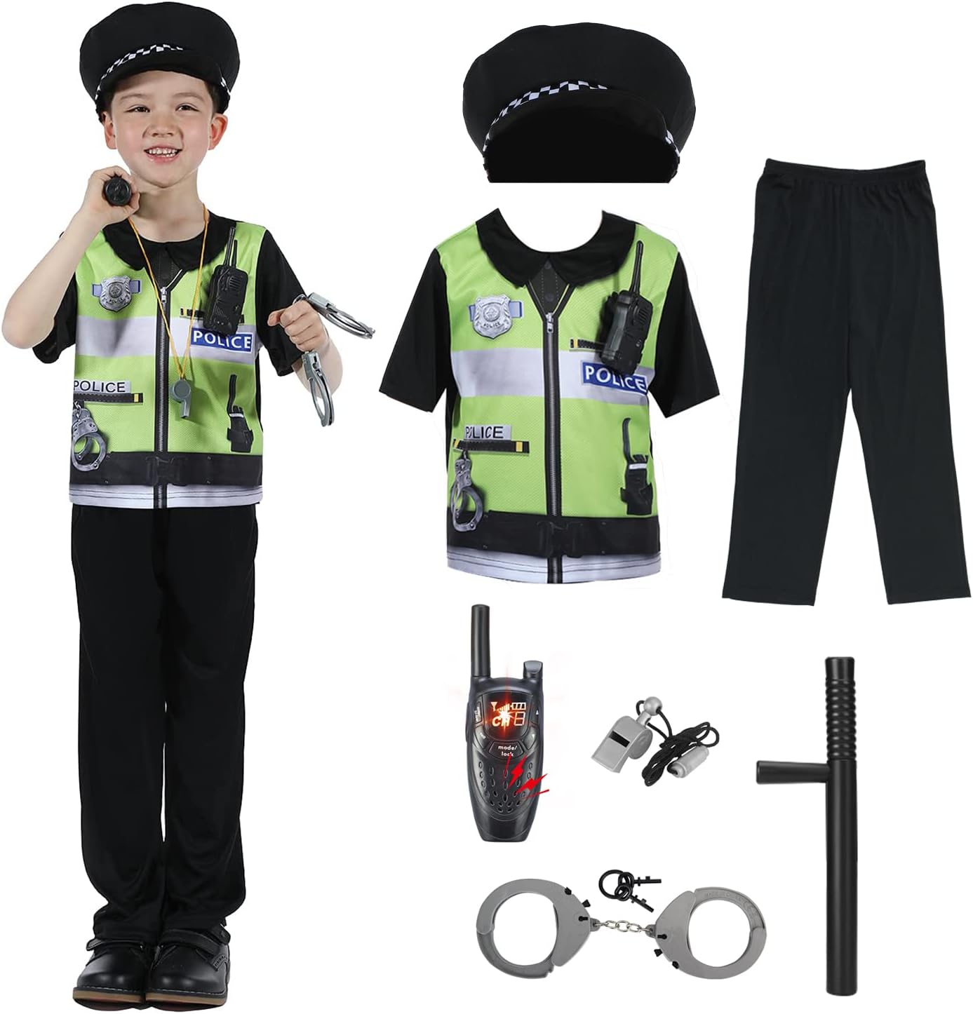 Sincere Party Kids Police Officer Costume – 7pc Dress-Up Set for Years 2–10