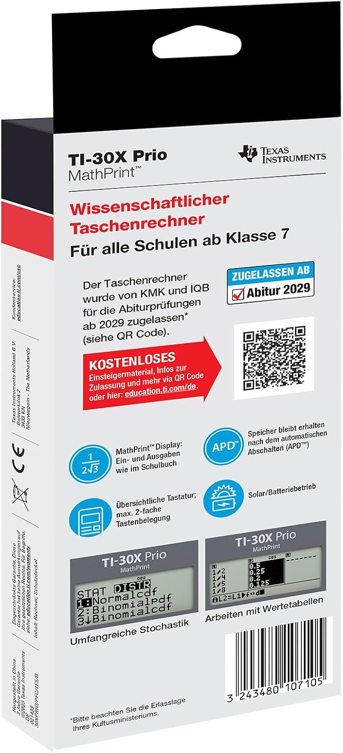 Thumbnail 2 de Texas TI-30X Prio MathPrint – wissenschaftlicher Schulrechner mit Solar/Batterie (IQB, für Mathe-Abitur)
