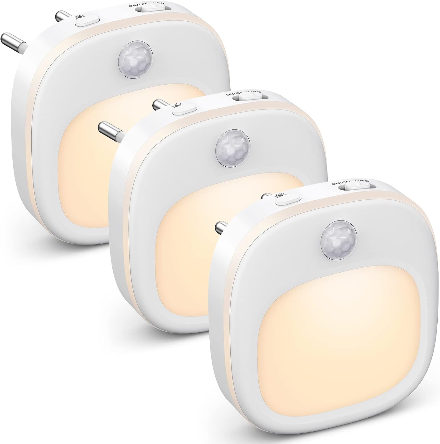 Detalle de Nachtlicht-Steckdose mit Bewegungsmelder (3er-Set) – LED Nachtlichter für Kinderzimmer, Flur & Treppen mit 3 Farbtemperaturen