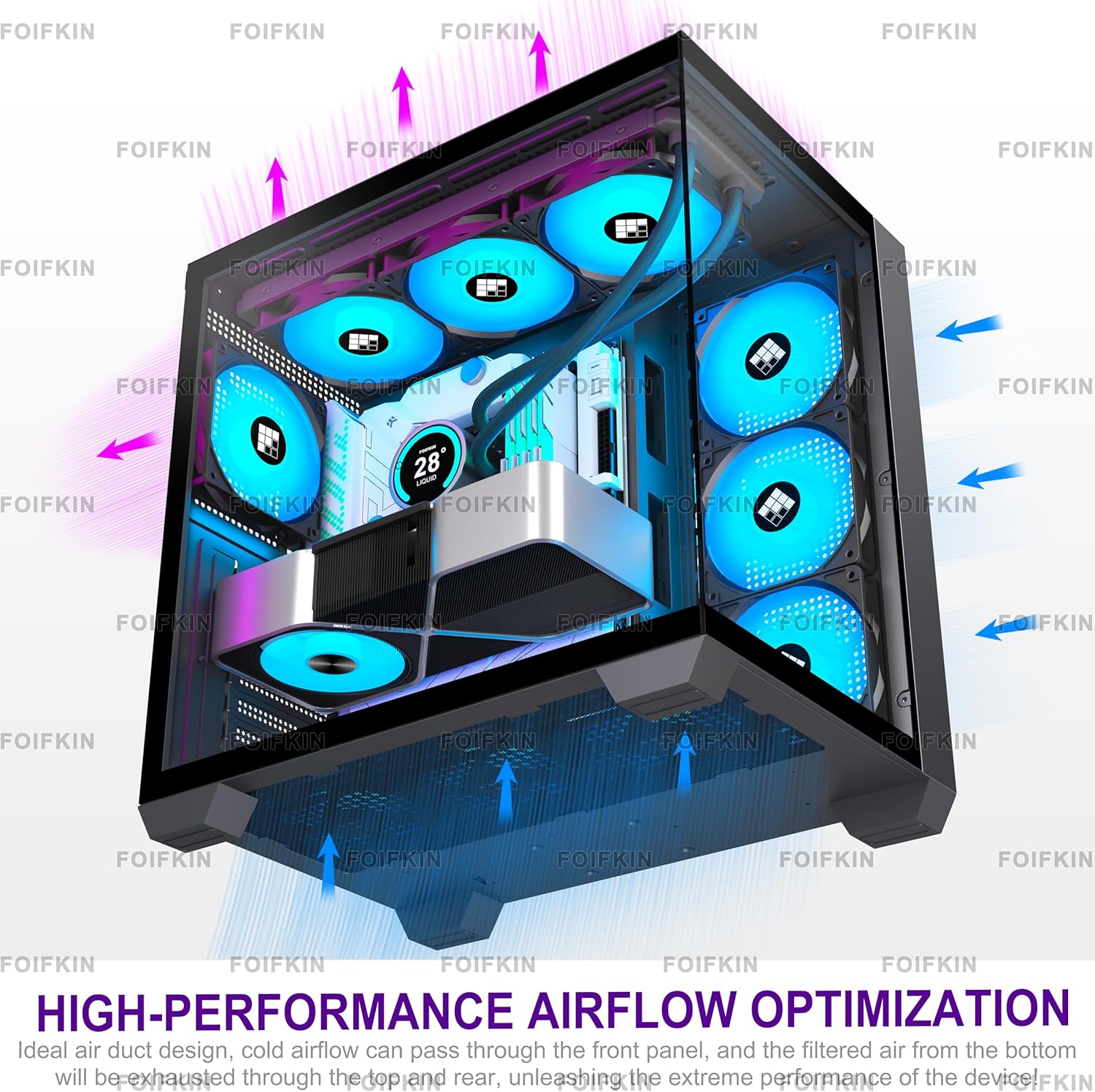 Thumbnail 2 de FOIFKIN F300: ATX Mid-Tower Gehäuse mit 7 PWM ARGB Lüftern, 360mm Radiator, Glasfront