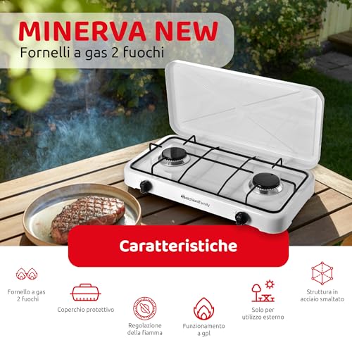 Detalle 2 de Melchioni Family | MINERVA NEW Fornello a Gas 2 Fuochi – Bianco, Esterno, GPL