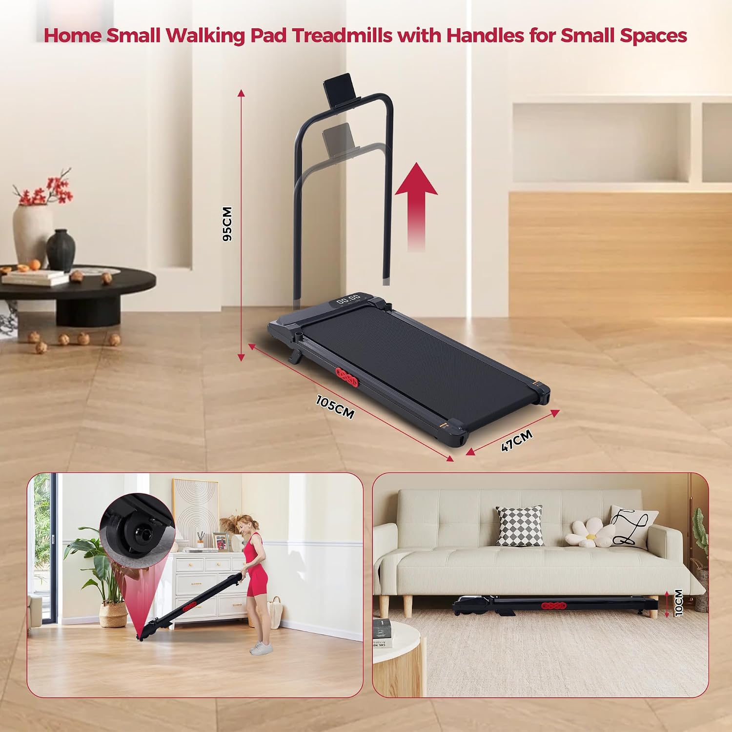 Detalle 2 de Potupus V300-KDS Treadmill with Removable Handlebar, Incline and 3.0 HP Motor