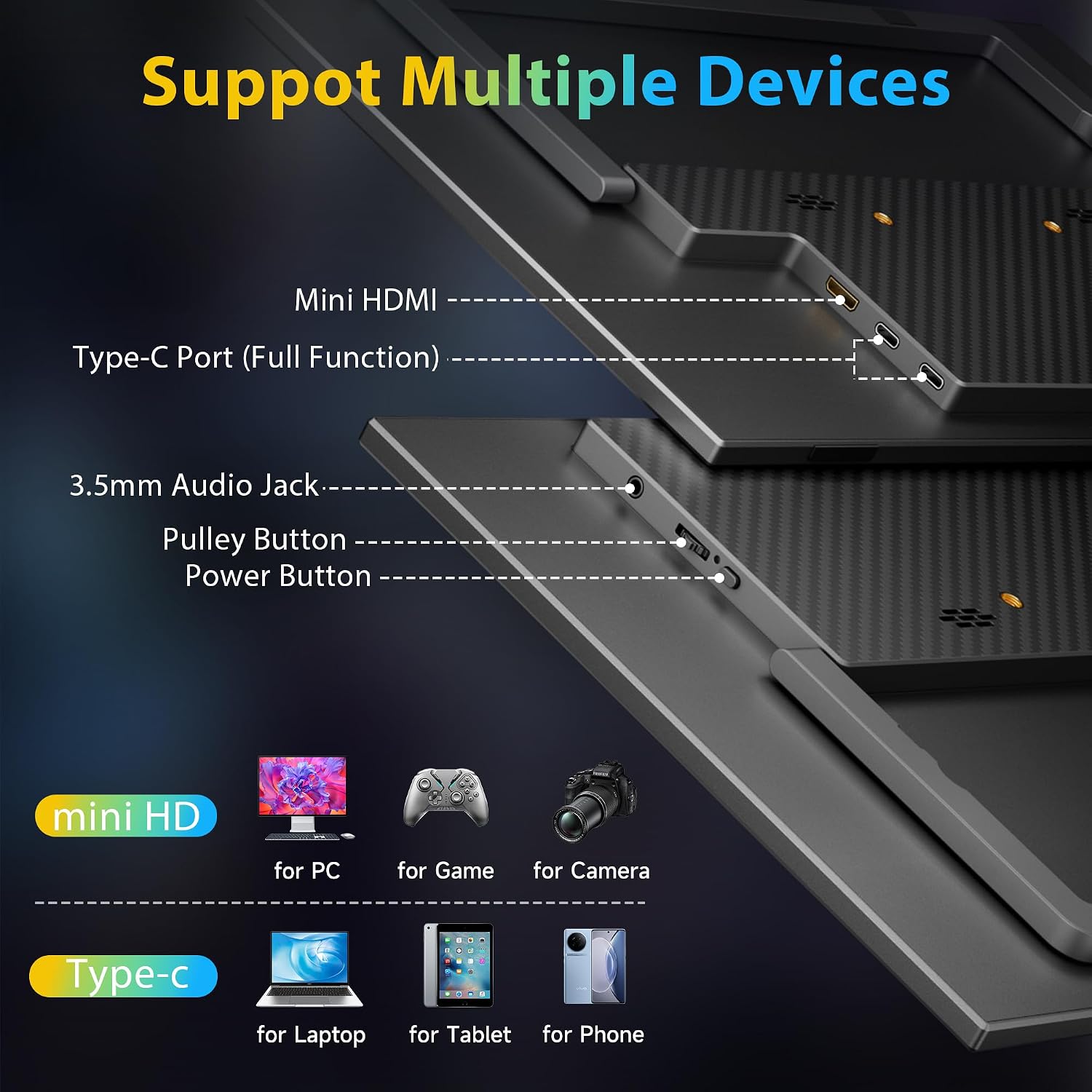 Thumbnail 4 de HGFRTEE Portable Monitor 15,6 Zoll (FHD 1920×1080) mit IPS, Kickstand und HDMI/USB-C