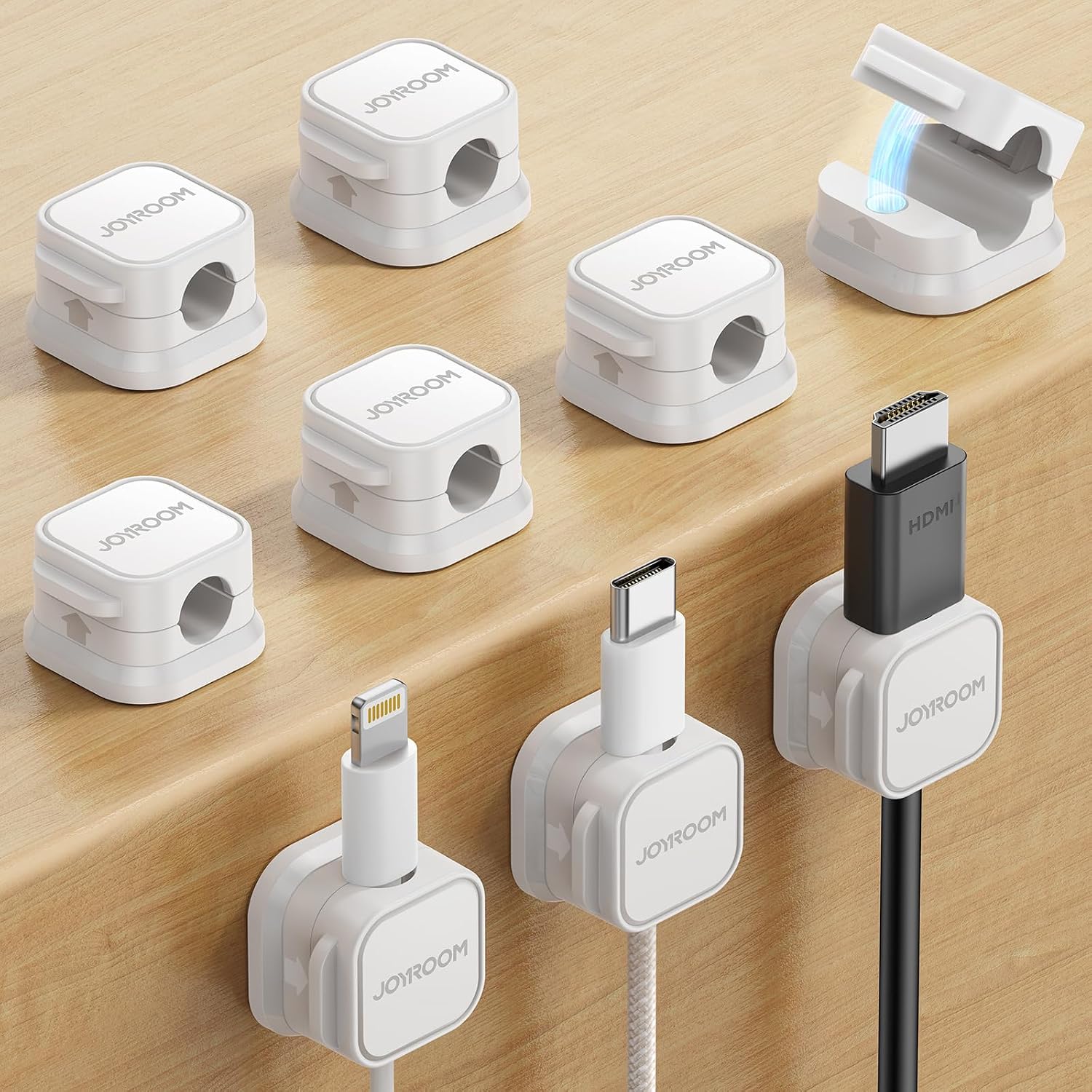 Detalle de JOYROOM JR-ZS368 Magnetic Cable Clips, 9-Pack, 7.5 mm Slot, White