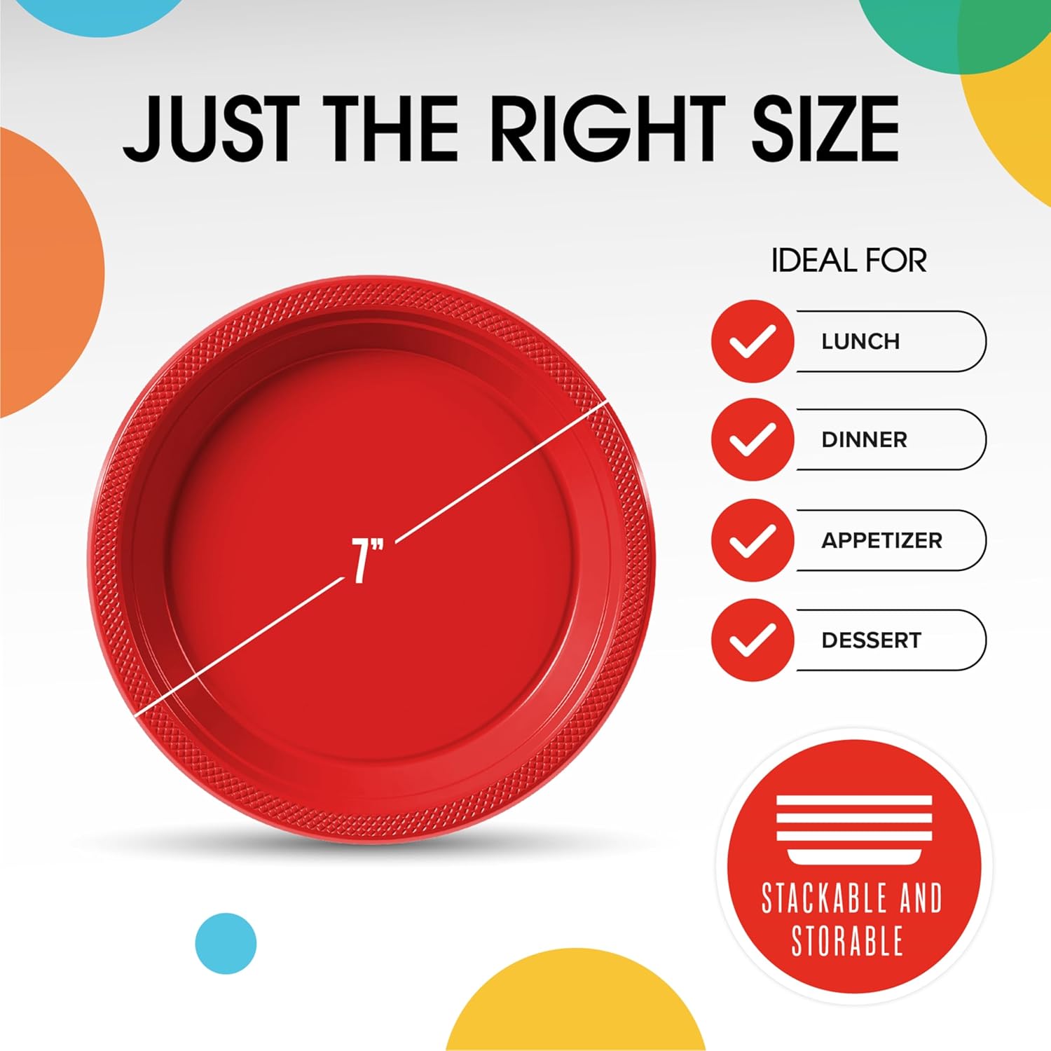 Thumbnail 2 de Exquisite Party Solids Red 7-Inch Heavy Duty Disposable Plates (50 Ct) - Red Plastic Dessert Plates