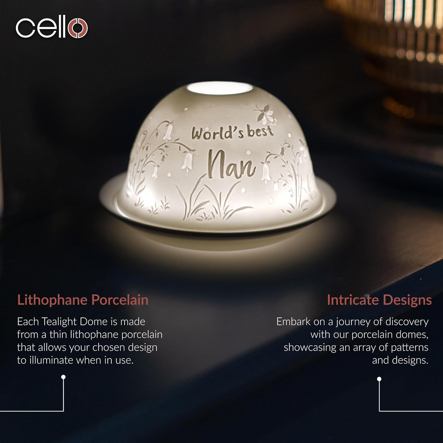 Thumbnail 1 de Cello Porcelain Tealight Holder Dome (World’s Best Nan) – 3D projection LED or tealight wax warmer