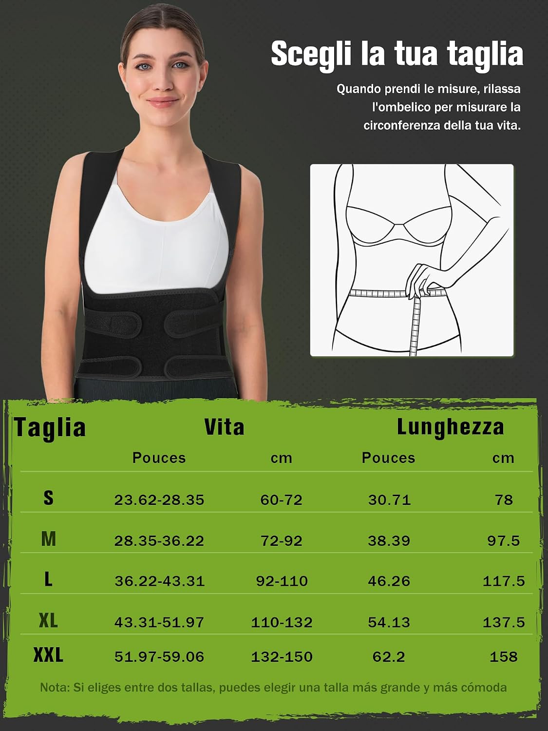 Detalle 2 de Fascia Posturale Spalle e Schiena Uomo: Correttore Posturale 2 in 1 per Busto e Lombare
