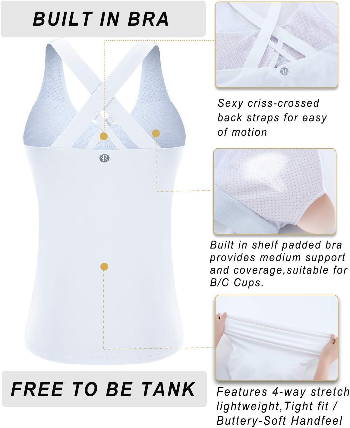 Detalle de RUNNING GIRL Women's Sports Bra, Medium Support, Criss-Cross Back, Removable Cups