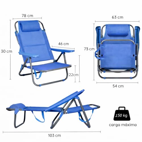Detalle de Pack de 2 sillas de playa reclinables y plegables T-LOVENDO.ES con reposacabezas