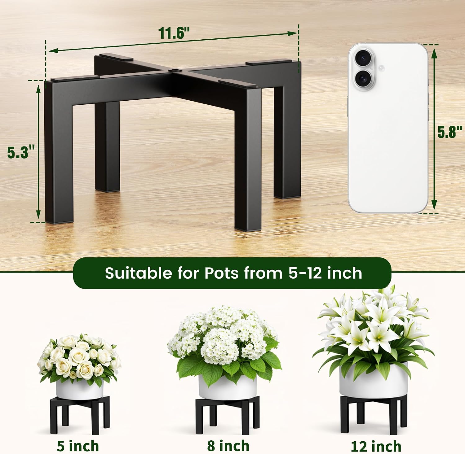 Thumbnail 4 de Pickpiff Plant Stand: Heavy-Duty Rack for 5–12 Inch Pots (Indoor/Outdoor)
