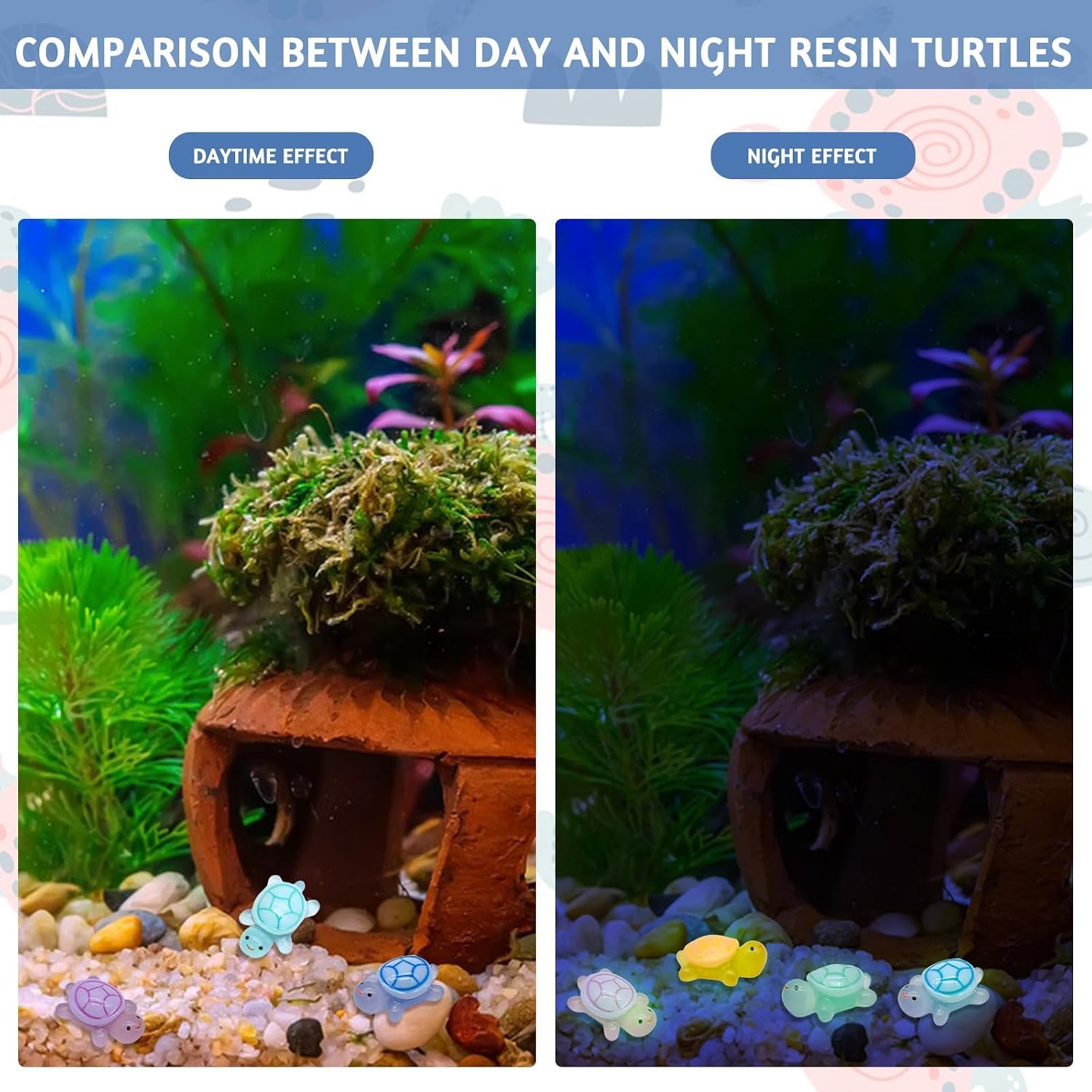 Detalle 2 de FORYNXHWIN 50 Pcs Mini Resin Turtles: Luminous Tiny Sea Turtles for Decor, Gardens, Aquariums and Dollhouses