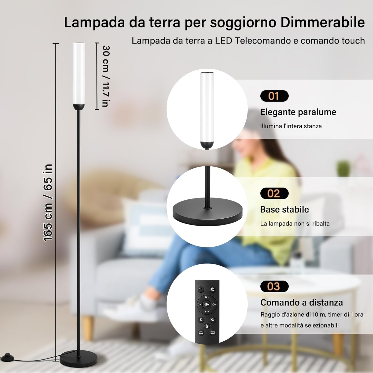 Thumbnail 4 de PreeOtti LED-Stehlampe für Wohnzimmer, dimmbar, mit Fernbedienung & 5 Farbtemperaturen (schwarz)