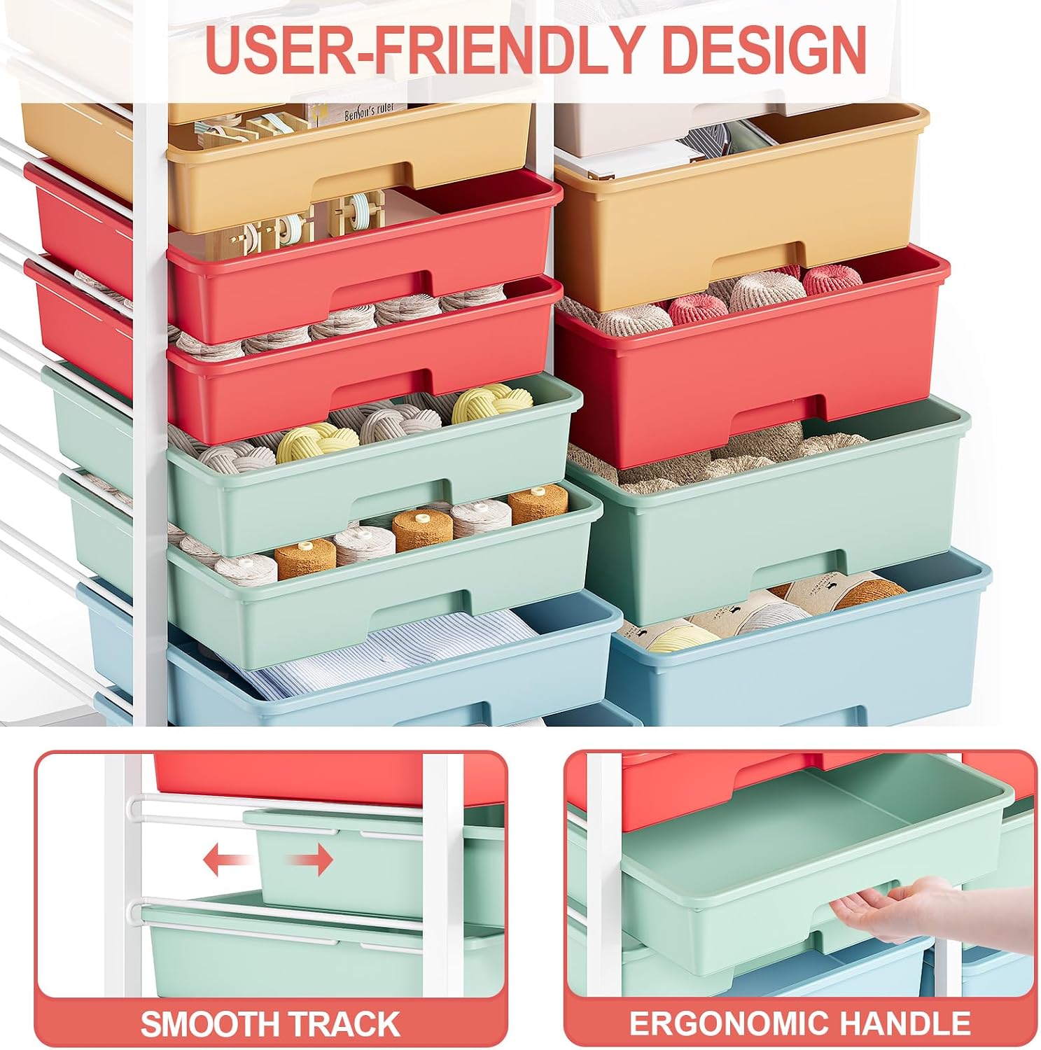 Detalle de SYKIARIOL 14-Drawer Storage Craft Organizer Trolley with DIY Pegboard – Multicolour