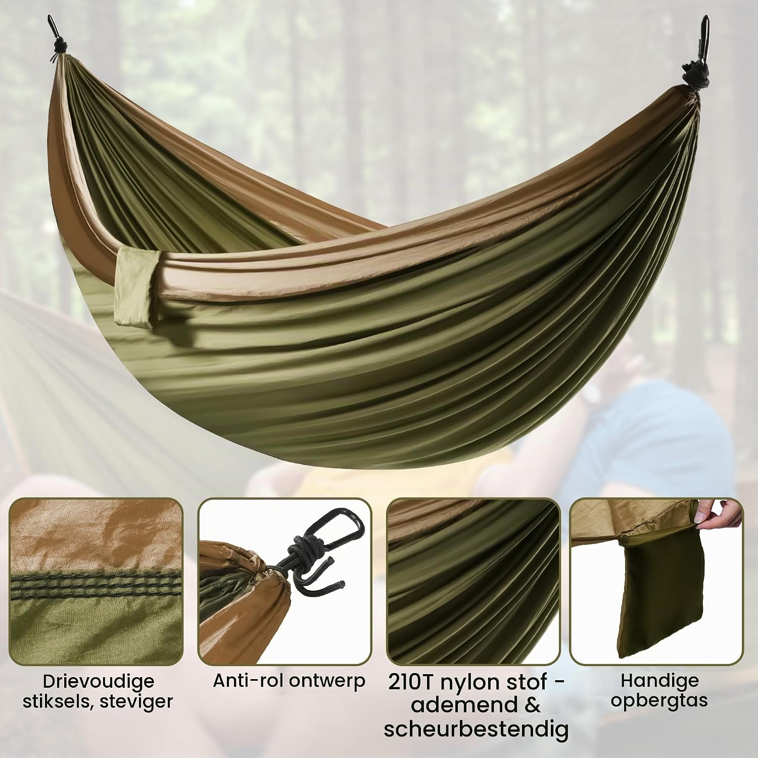 Detalle de Sancen XXL-hangmat voor 2 personen, 300 x 200 cm, 210T-nylon, tot 300 kg