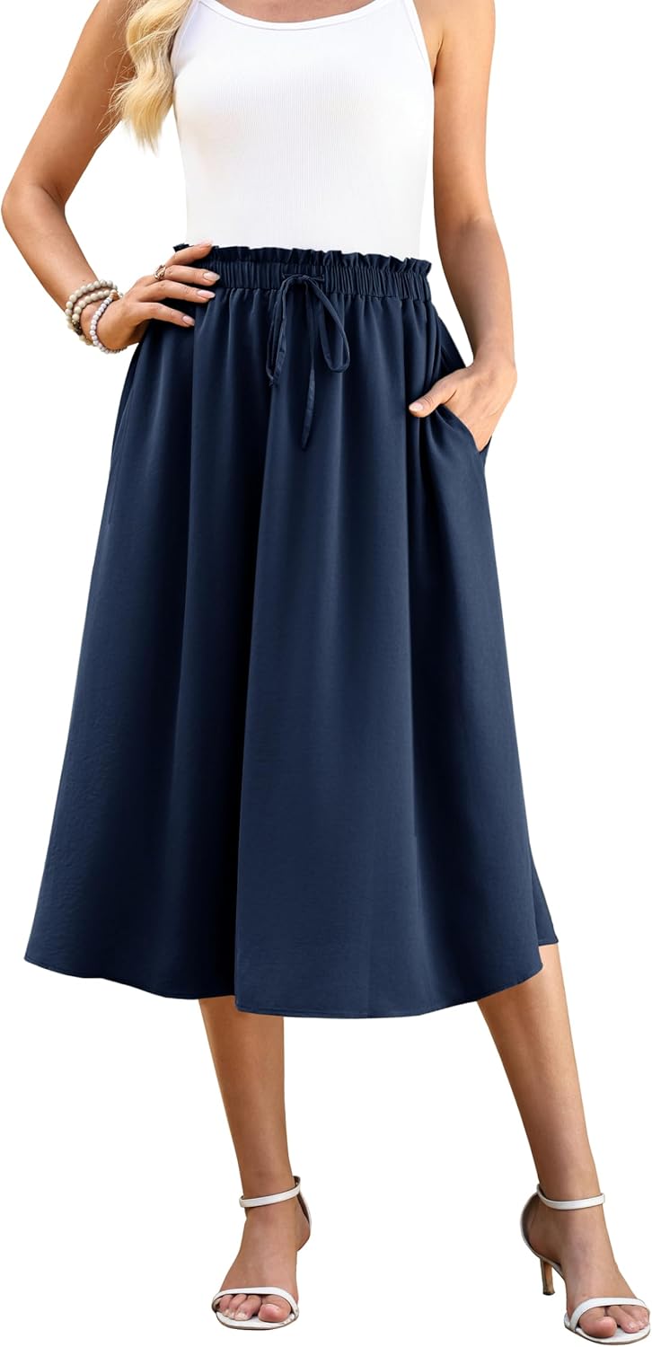 Detalle 2 de Actcat Damen Rock Sommer – Leicht, luftig und mit Taschen, A-Linien Maxi-Rock