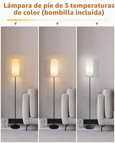 Detalle de LEAZZLE Lámpara de pie: diseño minimalista y 3 temperaturas de color para lectura, relax o trabajo