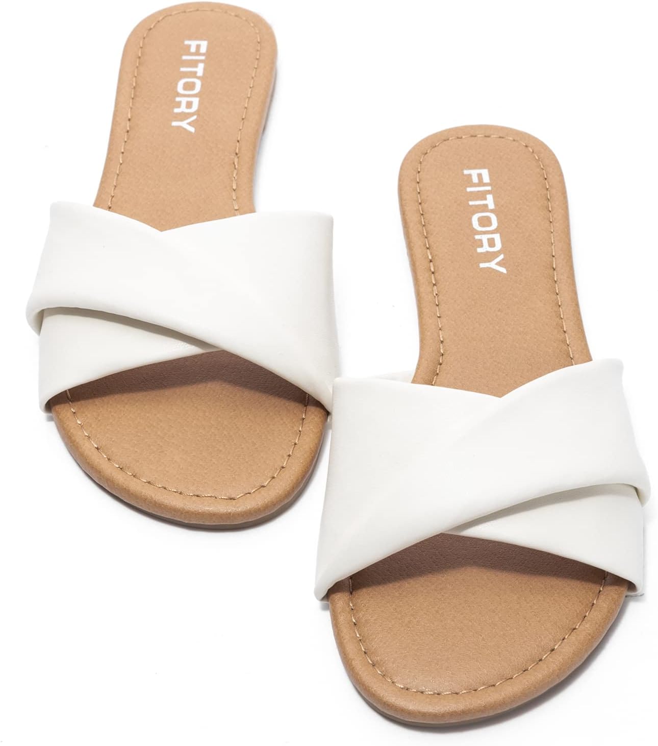 Detalle de FITORY Women's Flat Sandals Fashion Slides with Soft Leather-Look Comfort, Summer Size 6-11