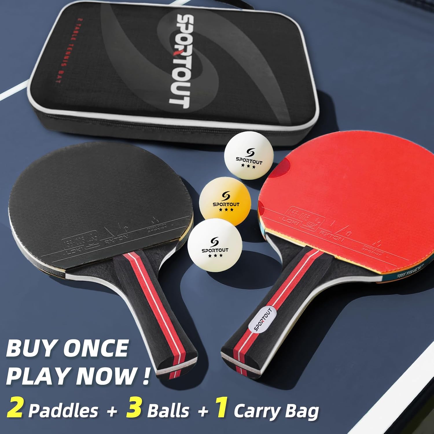 Detalle de Table Tennis Bats – High-Performance Starter Set (2 Rackets, 3 Balls, Carry Bag)