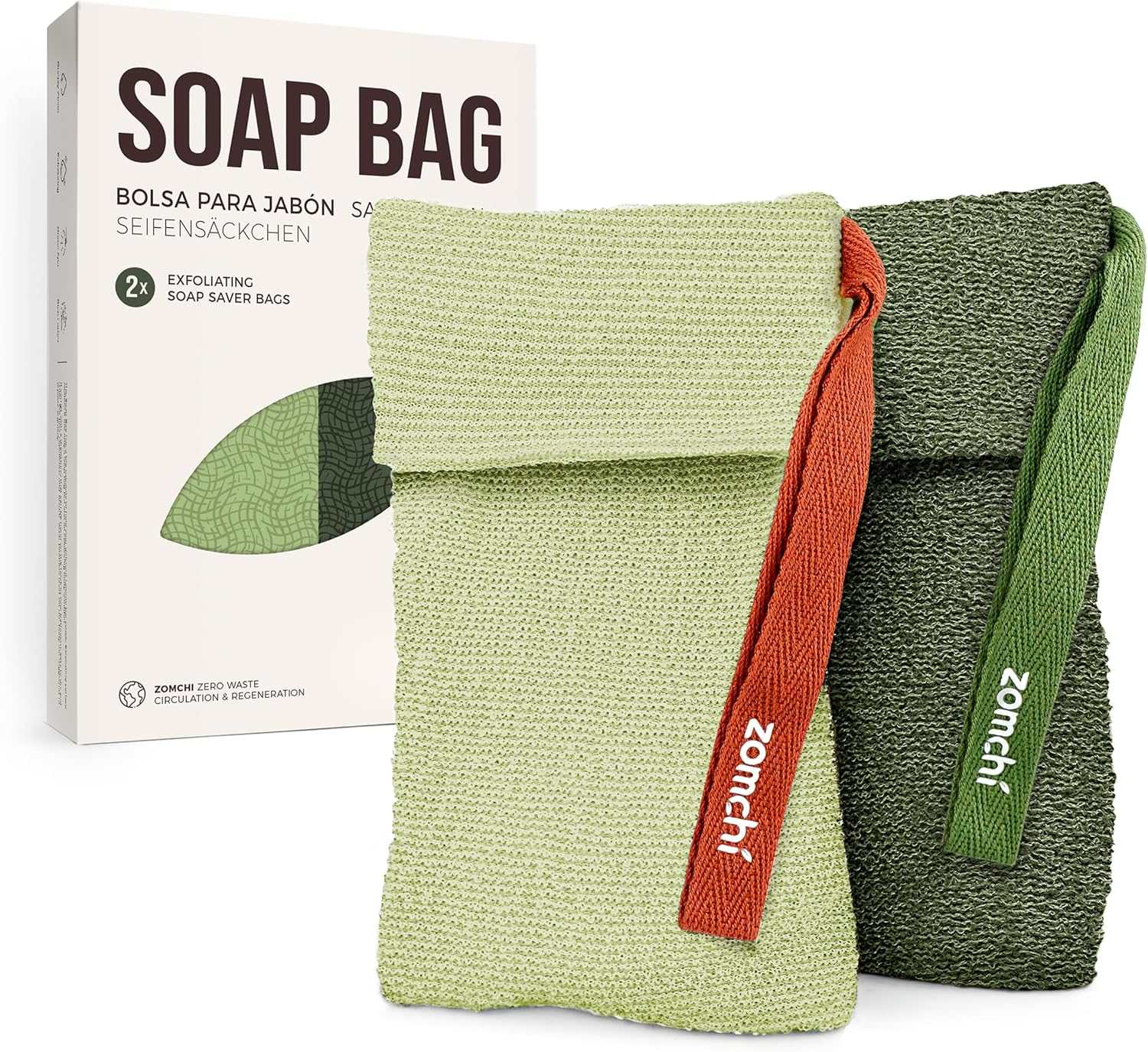 ZOMCHI lot de 2 pochettes pour savon exfoliant (grain gros et grain fin) pour mousse riche sous la douche