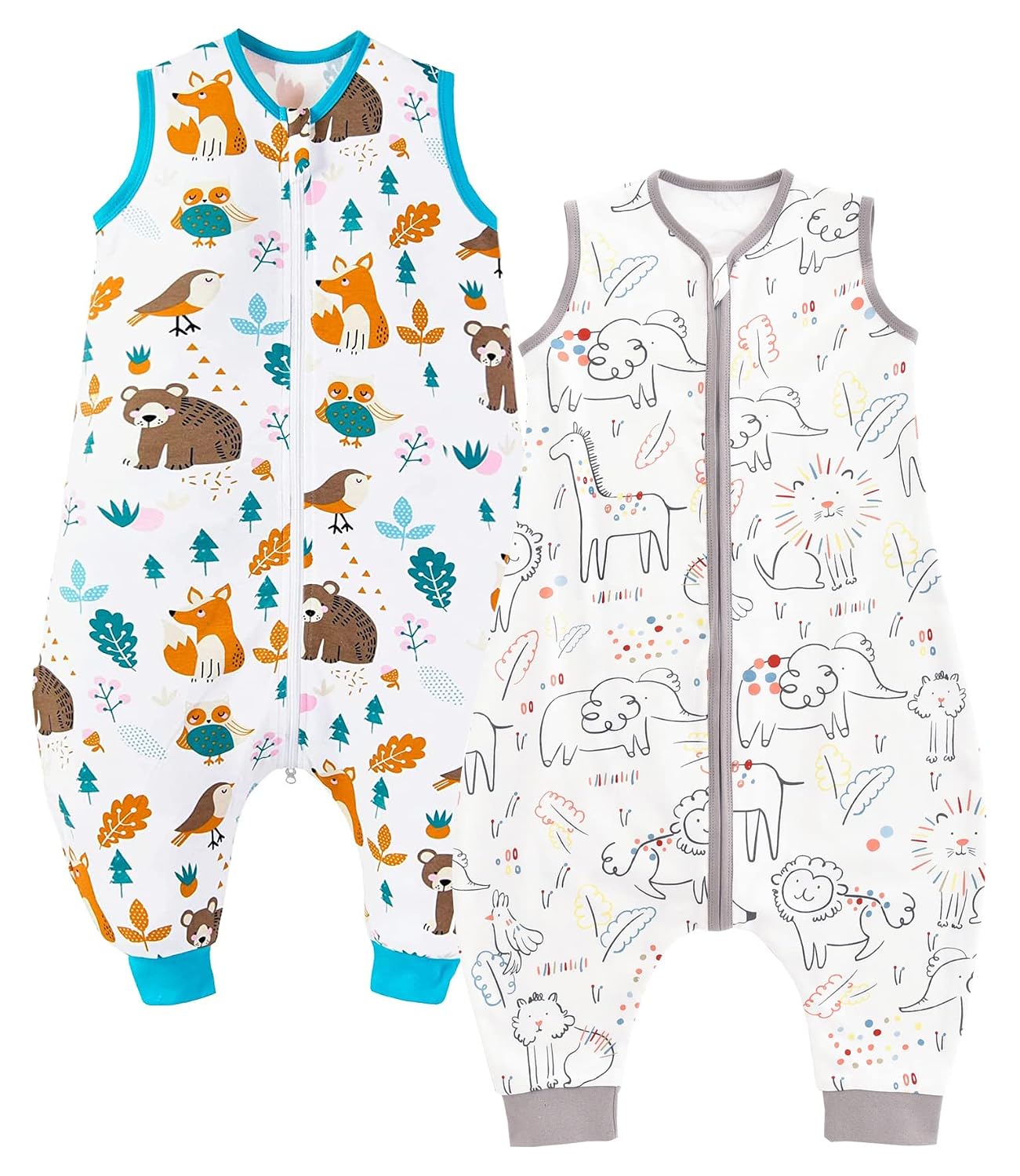 Detalle de Chilsuessy 2er-Pack Baby-Schlafsack Sommer mit Füßen (0,5 Tog, 100% Baumwolle) – 70 cm