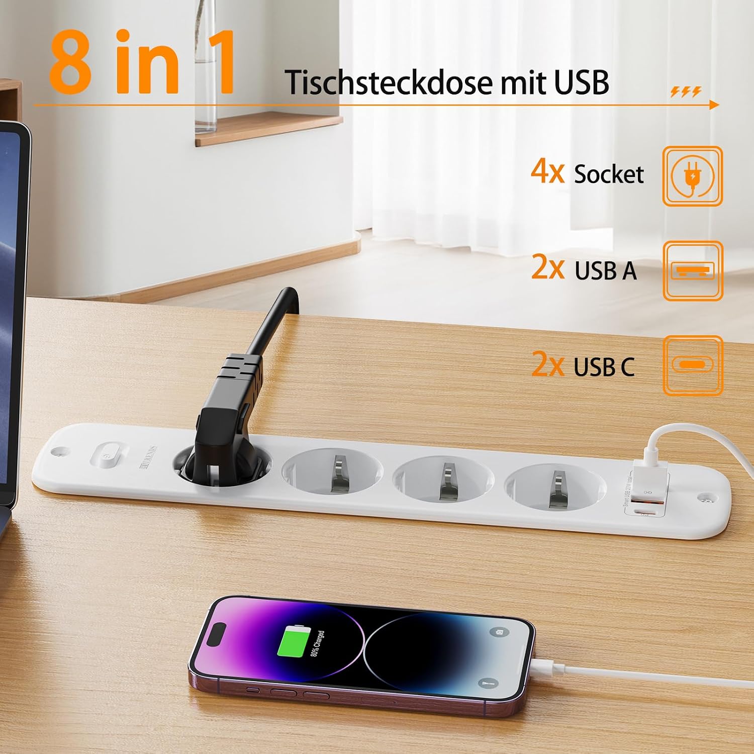 Detalle 2 de Tischsteckdose 4-fach mit USB C