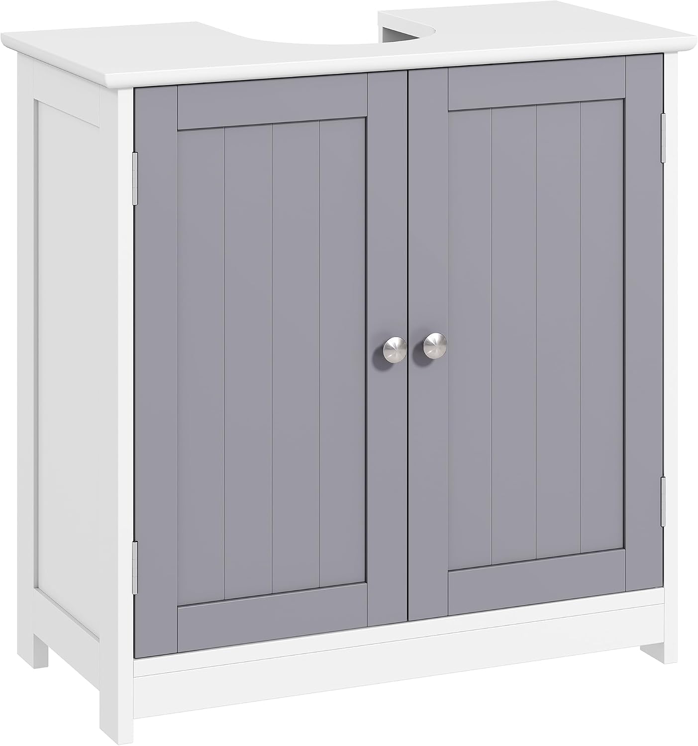 Meuble salle de bain sous lavabo kleankin (placard 2 portes avec étagère) en MDF gris & blanc