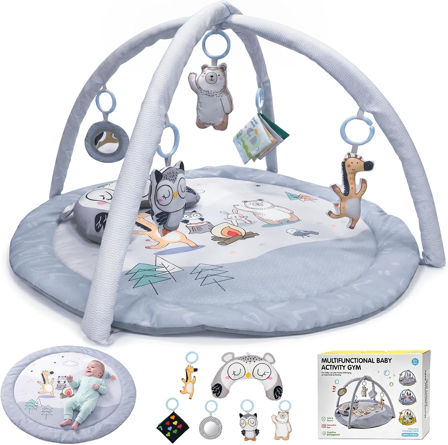Detalle de Baby Play Mat, Activity Play Gym Mat with Hanging Toys and Tummy Time Pillow