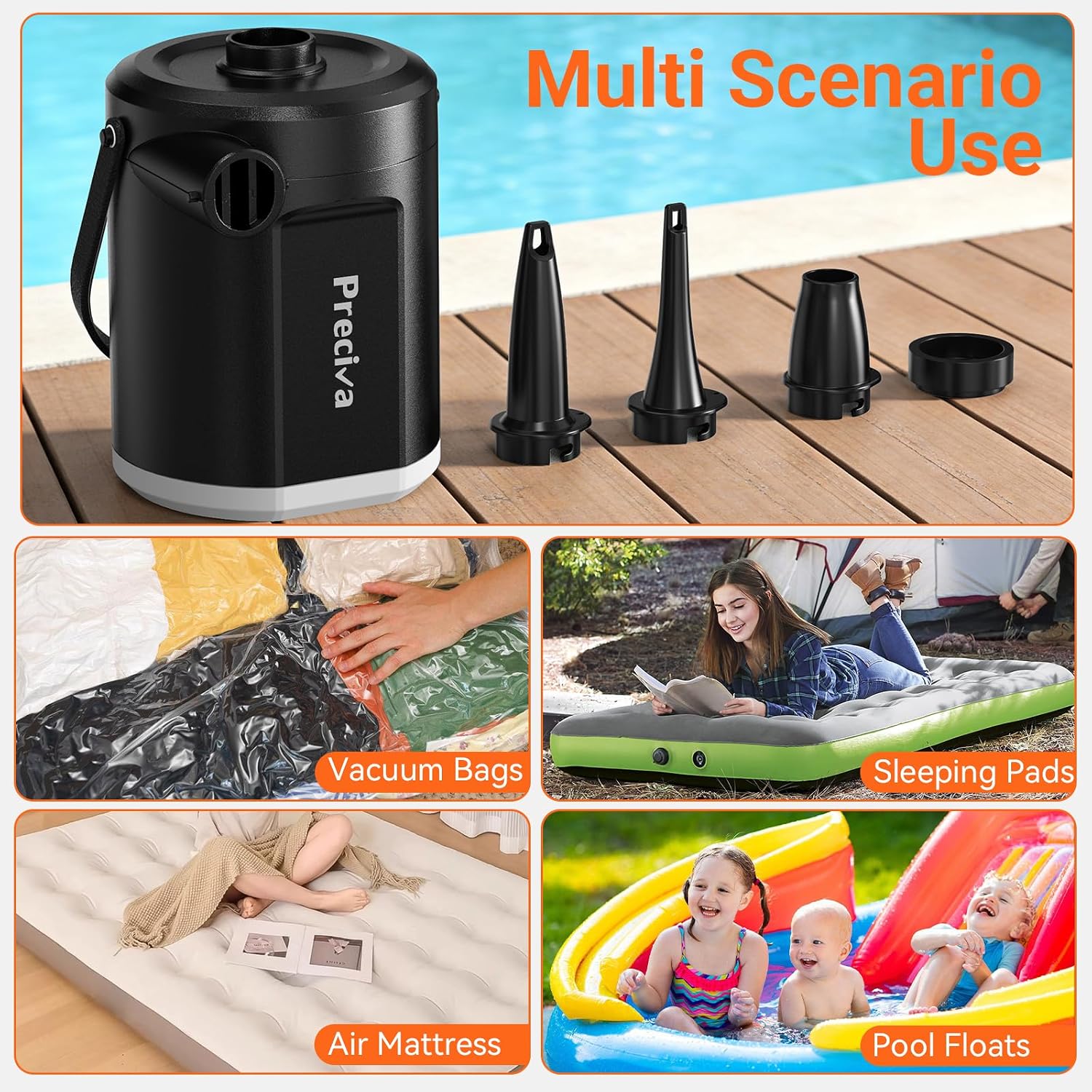 Thumbnail 1 de Preciva Electric Air Pump with Light for Inflatables – Cordless 5000mAh Pump with 3 Nozzles