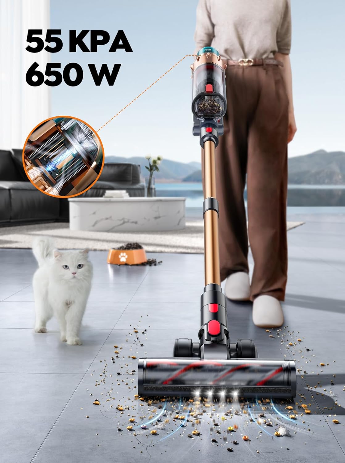 Thumbnail 1 de SMOTURE VAC01 Cordless Stick Vacuum Cleaner (55KPA, 650W, up to 70Mins) with Motorized Bed Brush, LED Touchscreen & Auto Mode