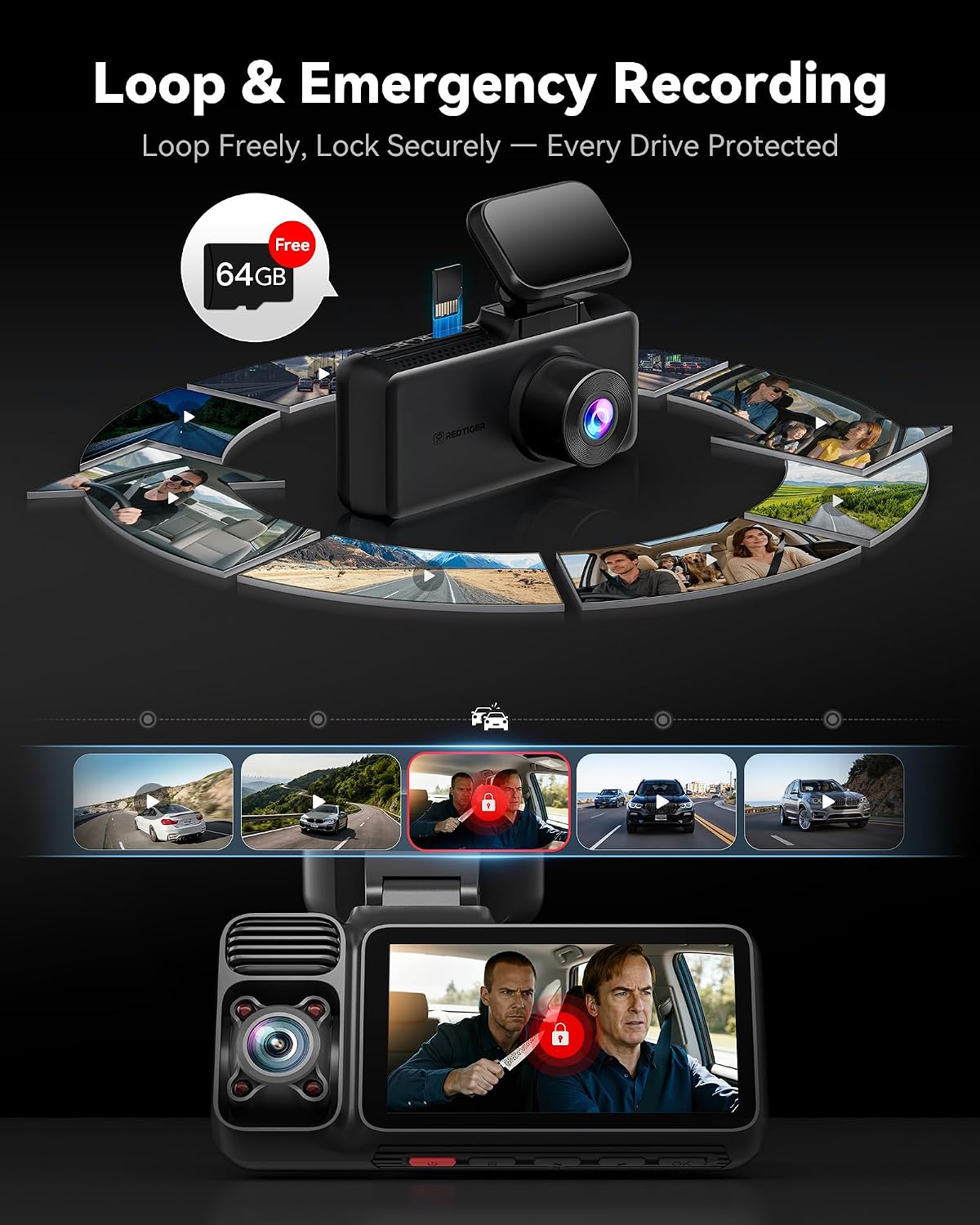 Thumbnail 5 de REDTIGER 4K 3‑Channel Dash Cam 64GB