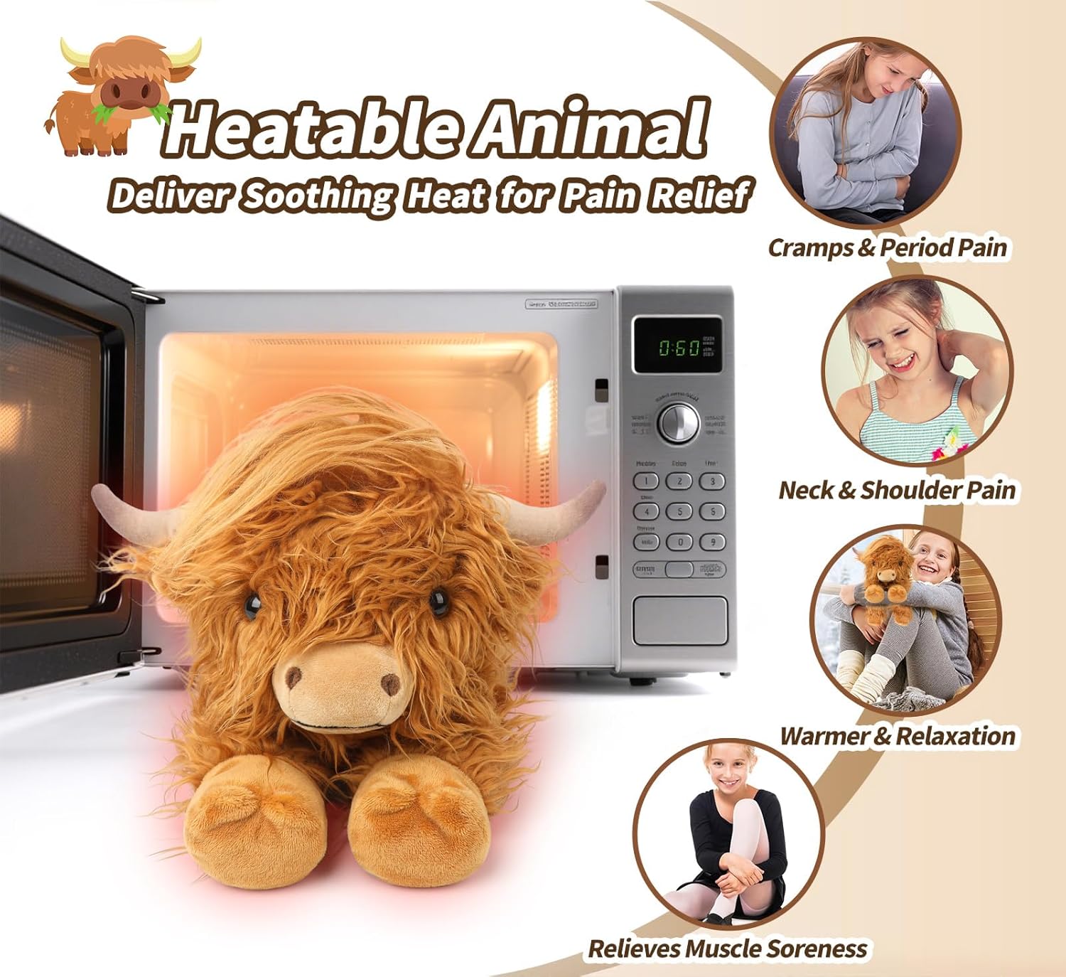 Thumbnail 2 de Highland Cow Microwave Warmable Plush 15"
