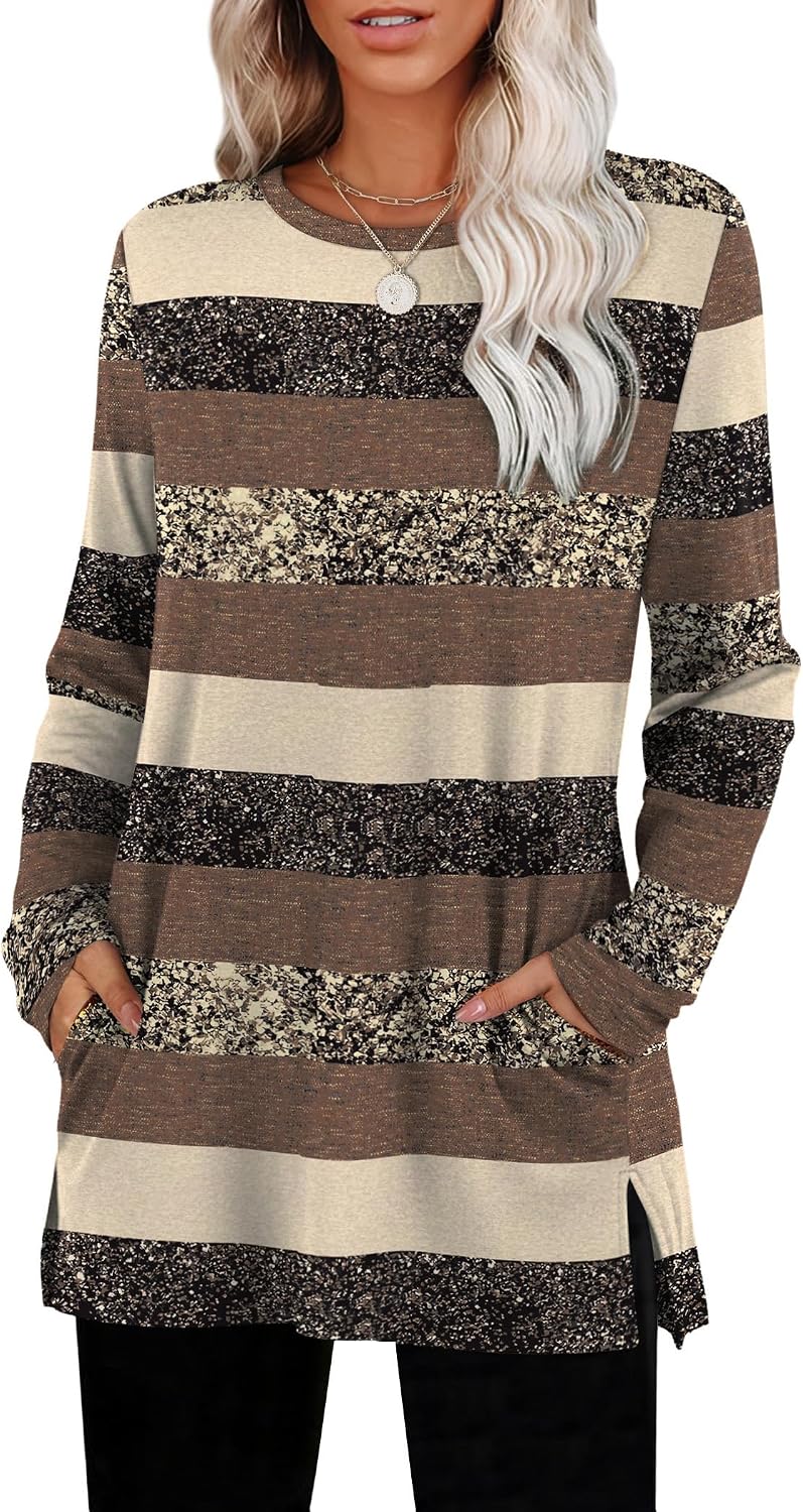 Detalle de Sampeel Women's Crewneck Tunic Sweater with Pockets and Side Slits