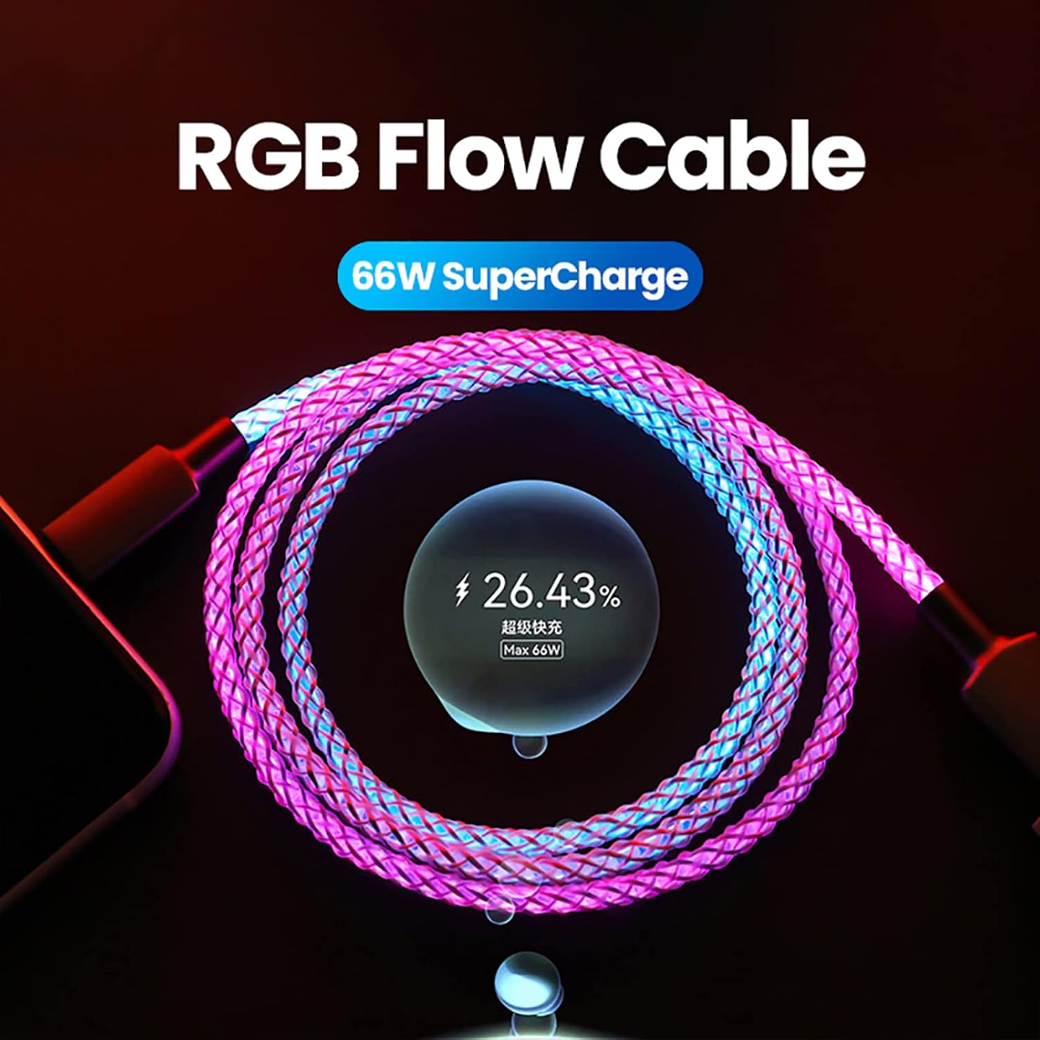 Detalle de USB A to USB C RGB 66W cable 1m